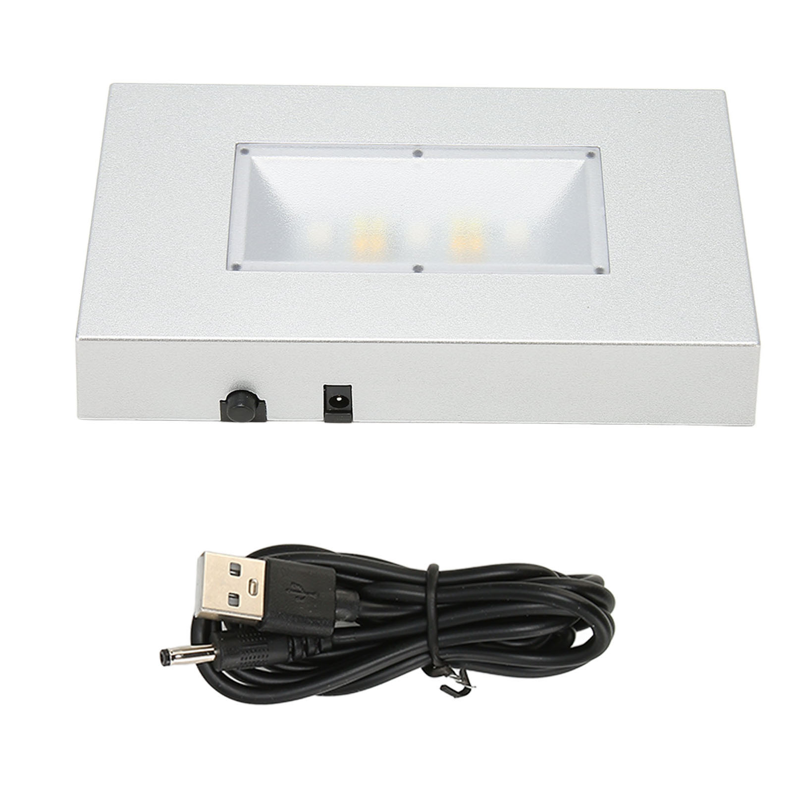 Usb-led-lichtsockel Mit Mehreren Beleuchtungsmodi Für Rechteckiges Silbernes Kristalldisplay