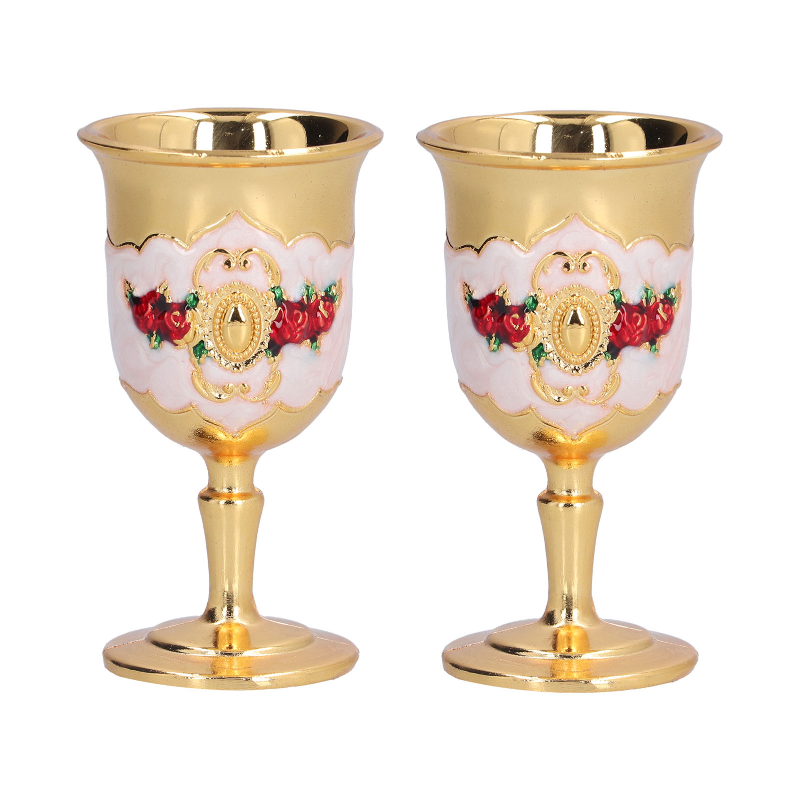 Exquisite, Mit Blumenmuster Bemalte Metallbecher Im Vintage-stil, Weingläser Für Die Bar, Ideales Geschenk Für Getränke, Gold, Weiß