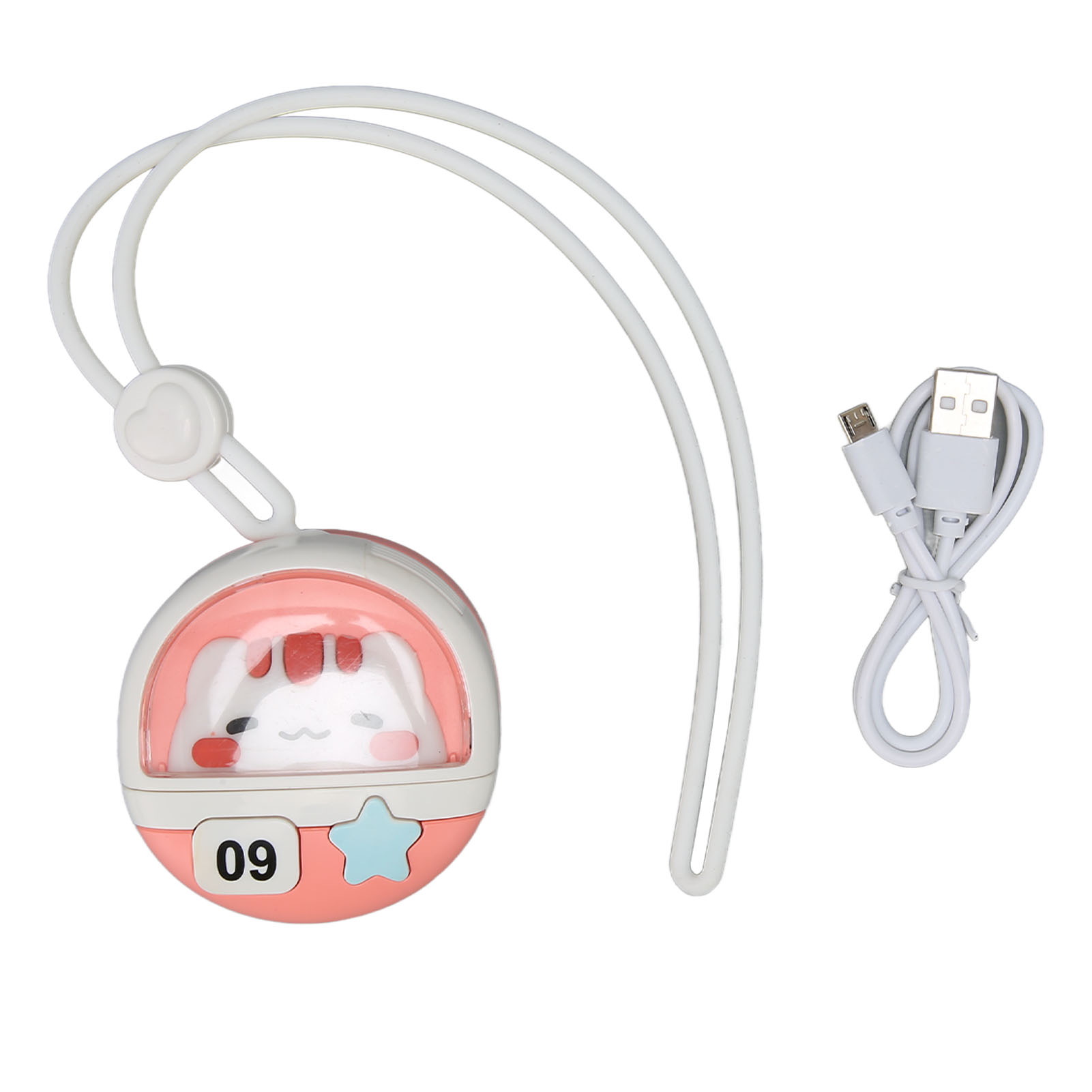 Mini-nackenventilator Zum Aufhängen, 3 Geschwindigkeitsstufen, Usb-aufladbar, Ohne Rotorblätter, Cartoon-design, Tragbar Für Reisen, Camping, Katzen