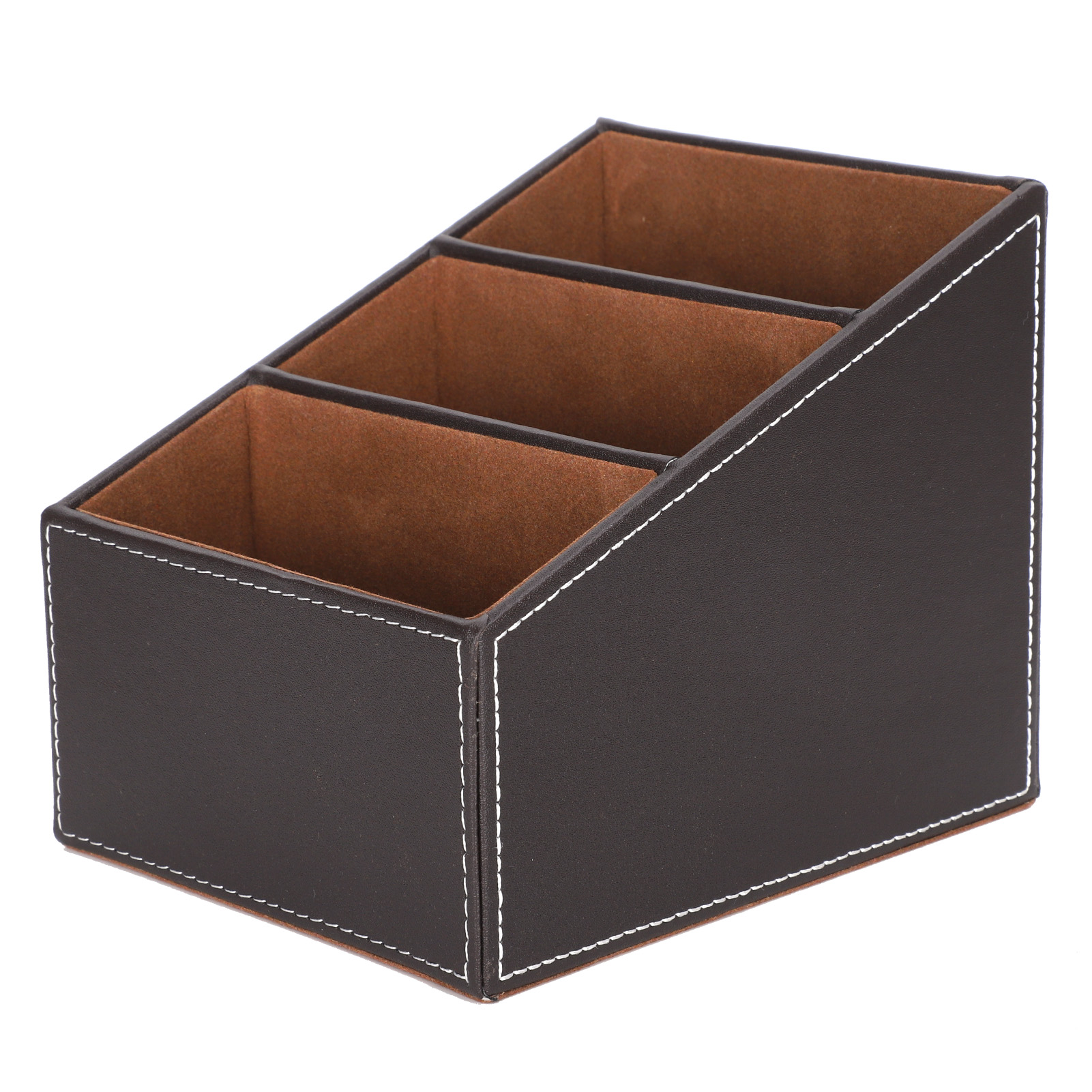Aufbewahrungsbox Für Den Schreibtisch Aus Kunstleder, Multifunktionaler Schreibtisch-organizer, 3 Fächer, Kaffeefarben