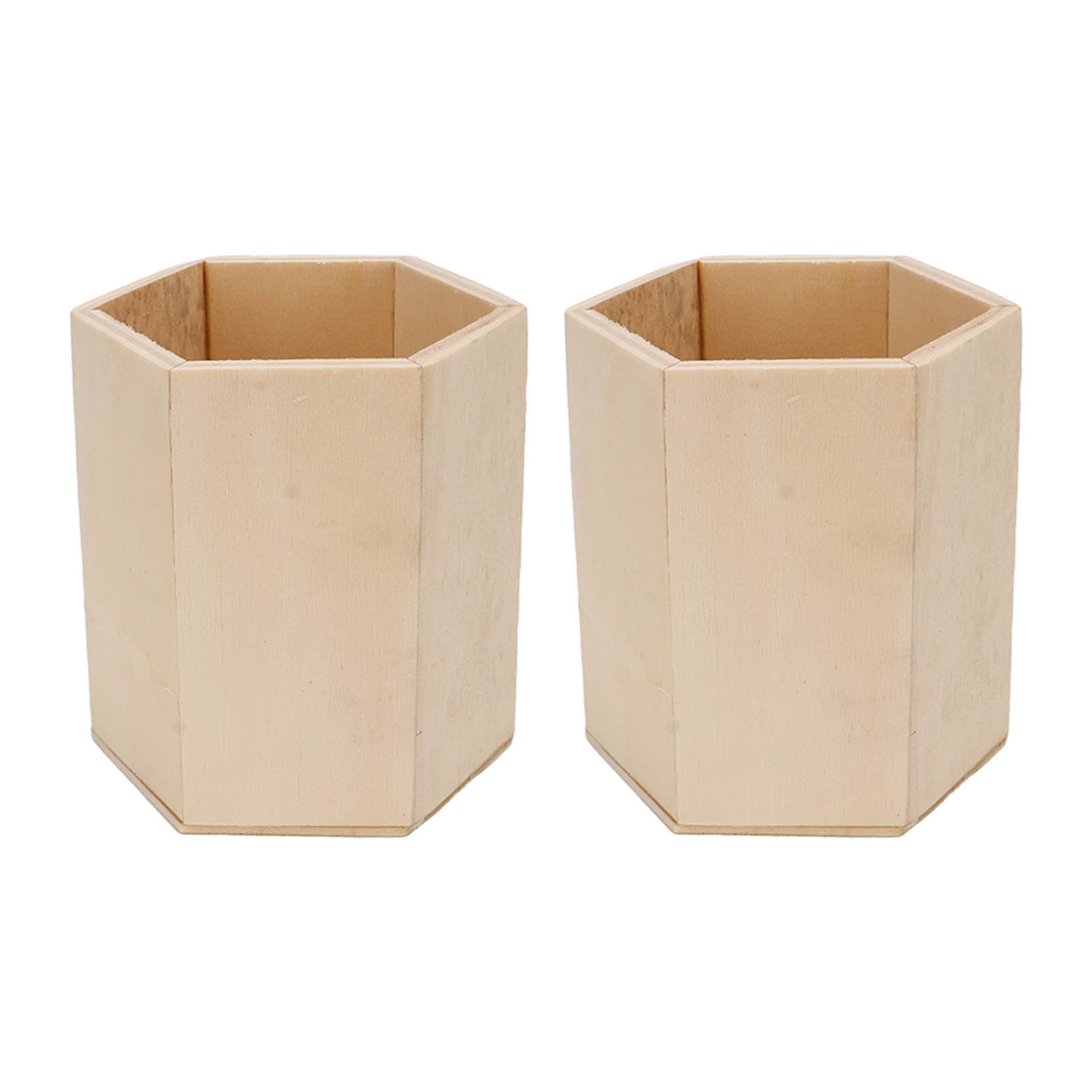 Set Mit 2 Geometrischen Sechseckigen Stifthaltern Aus Holz, Schreibtisch-organizer Aus Rohholz Zur Aufbewahrung, Homeoffice