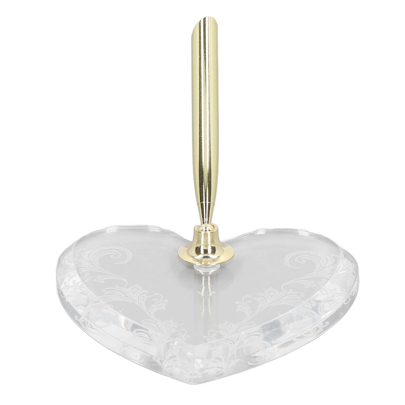 Einfacher Goldener Stiftehalter Mit Herzförmigem Sockel Und Transparentem Acryl-trichter Für Stifte, Ideal Für Büro, Hotel Und Geschäft