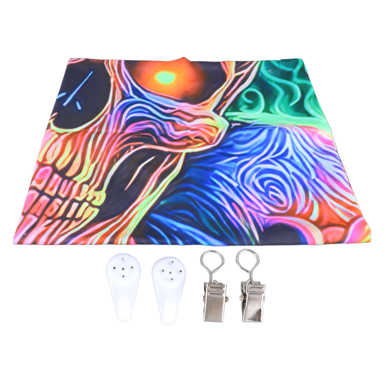 Totenkopf-wandteppich, Uv-reaktiv, Farbenfroh, Geheimnisvoll, Handgefertigt, Schwarzlicht, Mit Zubehör, Gebürsteter Stoff, Gtyg(297), 150 X 130 Cm / 59,1 X 51,2 Zoll