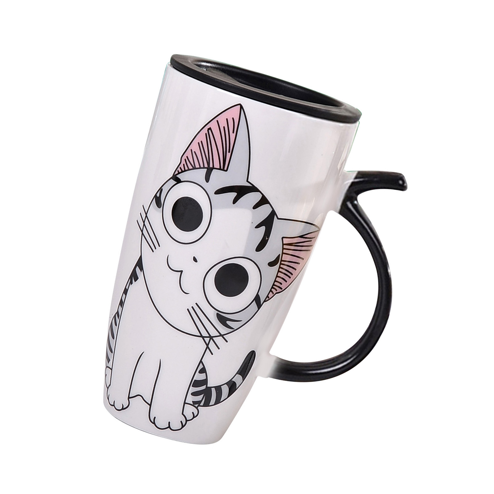 600 Ml Keramikbecher Mit Katzenmotiv, Origineller Becher Mit Deckel, Ideal Als Morgenbecher Für Zuhause Und Büro.