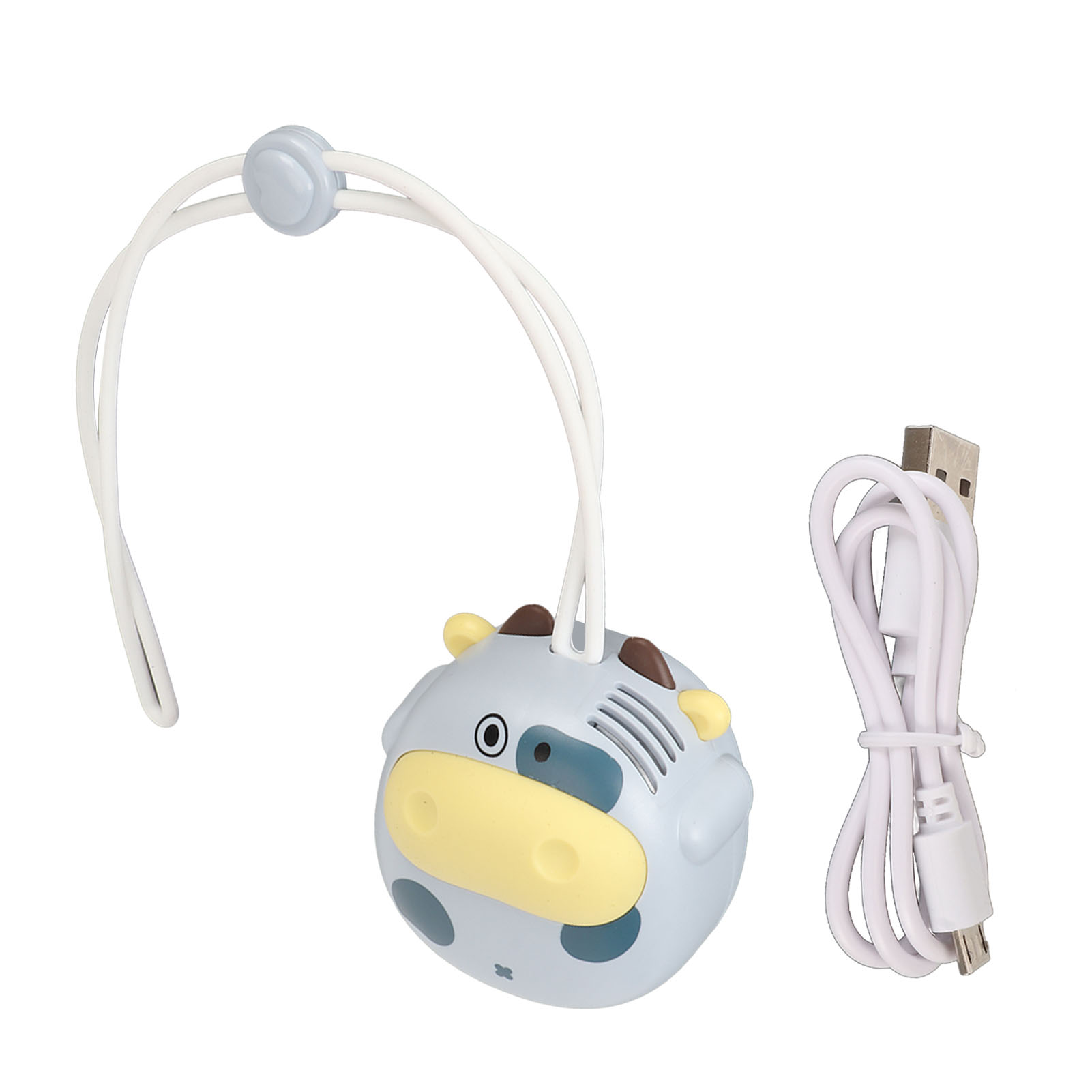 Mini-nackenventilator Ohne Rotorblätter, Usb-aufladbar, Blaue Kuhform, Mit Verstellbarem Kabel Für Den Außenbereich