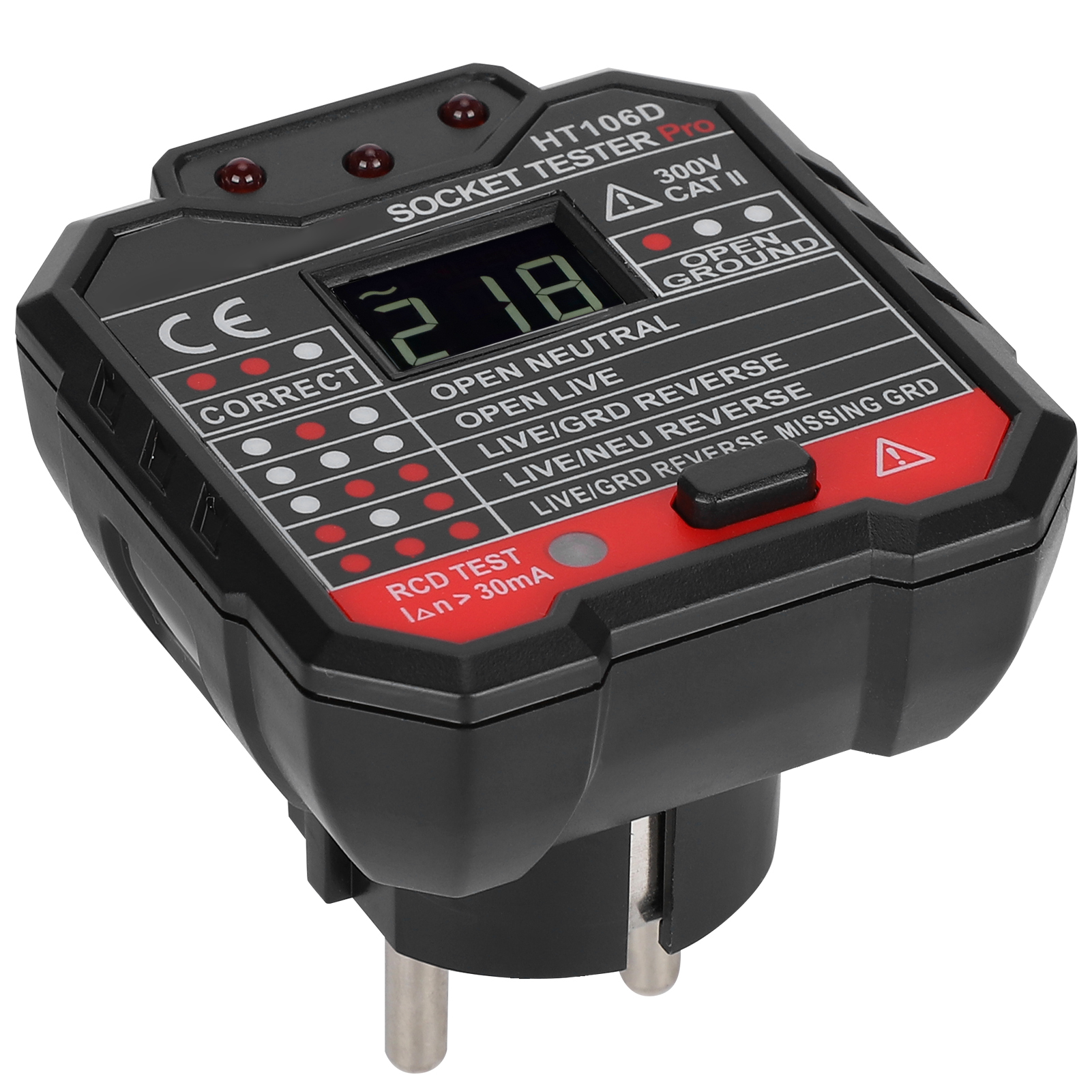Ht106d Steckdosentester Mit Digitalanzeige, Polaritäts- Und Phasenprüfer, Eu-stecker 110–220 V, Tragbar