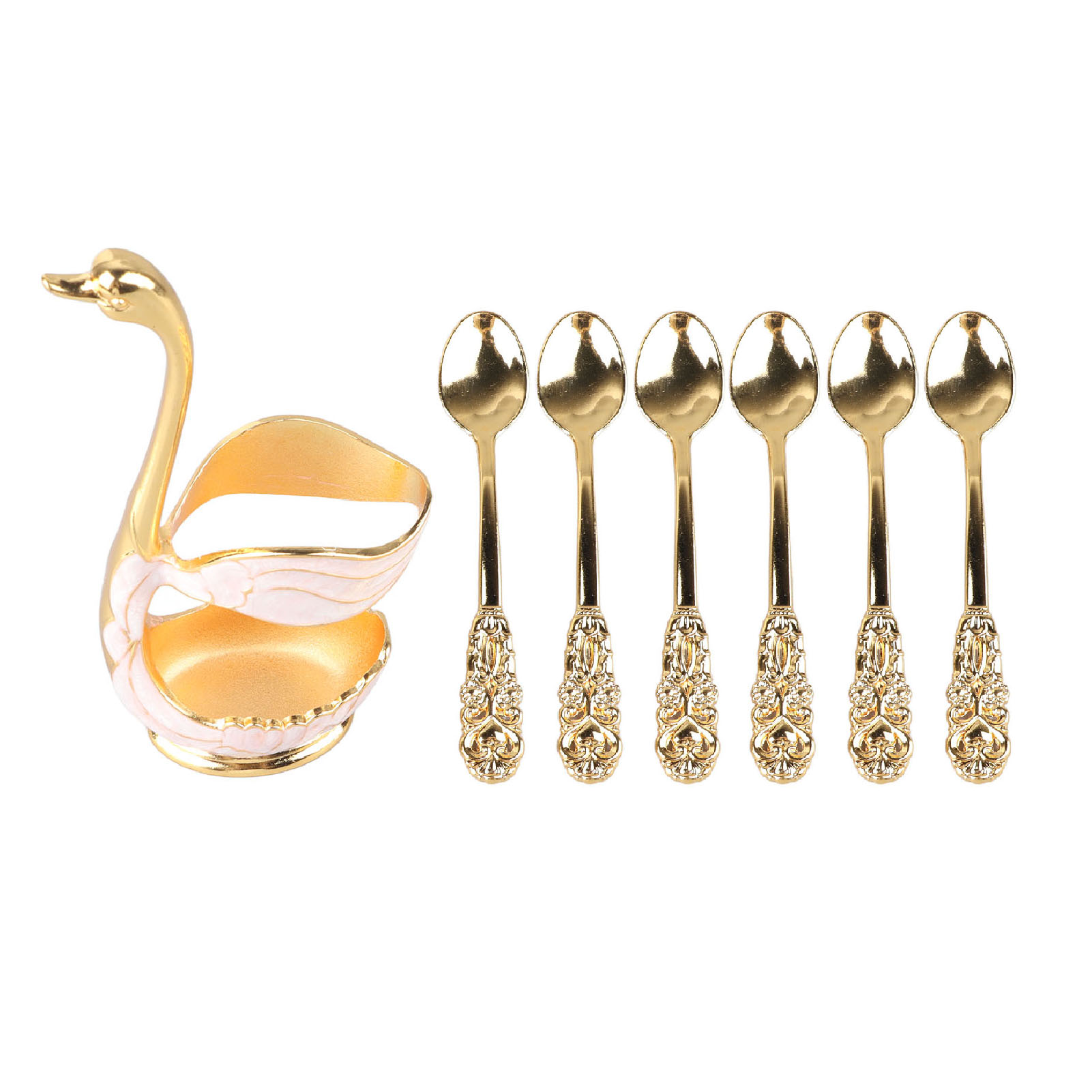 Eleganter, Schwanenförmiger Kaffeelöffelhalter, Hochglanzpolierte Legierung, Edle Details, Kaffeerührständer Für Partys, Cafés Und Büros, Weißgold Mit Löffel