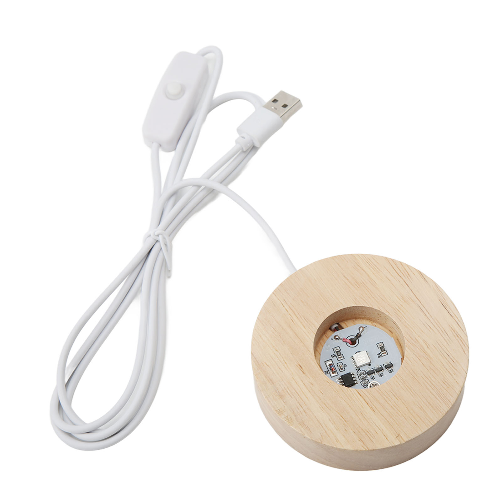 Runde Led-usb-lampe Mit 2 Cm Dickem Sockel Aus Eichenholz, 5 V, Farbenfrohe Dekolampe Für Zuhause