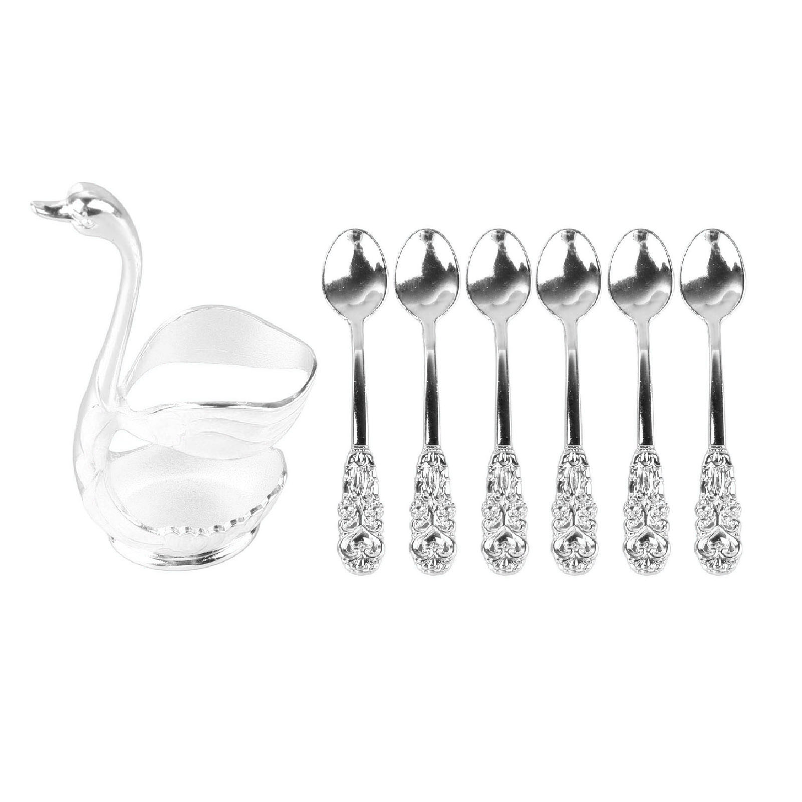 Eleganter, Schwanenförmiger Kaffeelöffelhalter Aus Hochglanzpolierter Legierung Mit Aufwendigen Details. Ideal Für Partys, Cafés Und Büros. Silberweiß Mit Löffel.