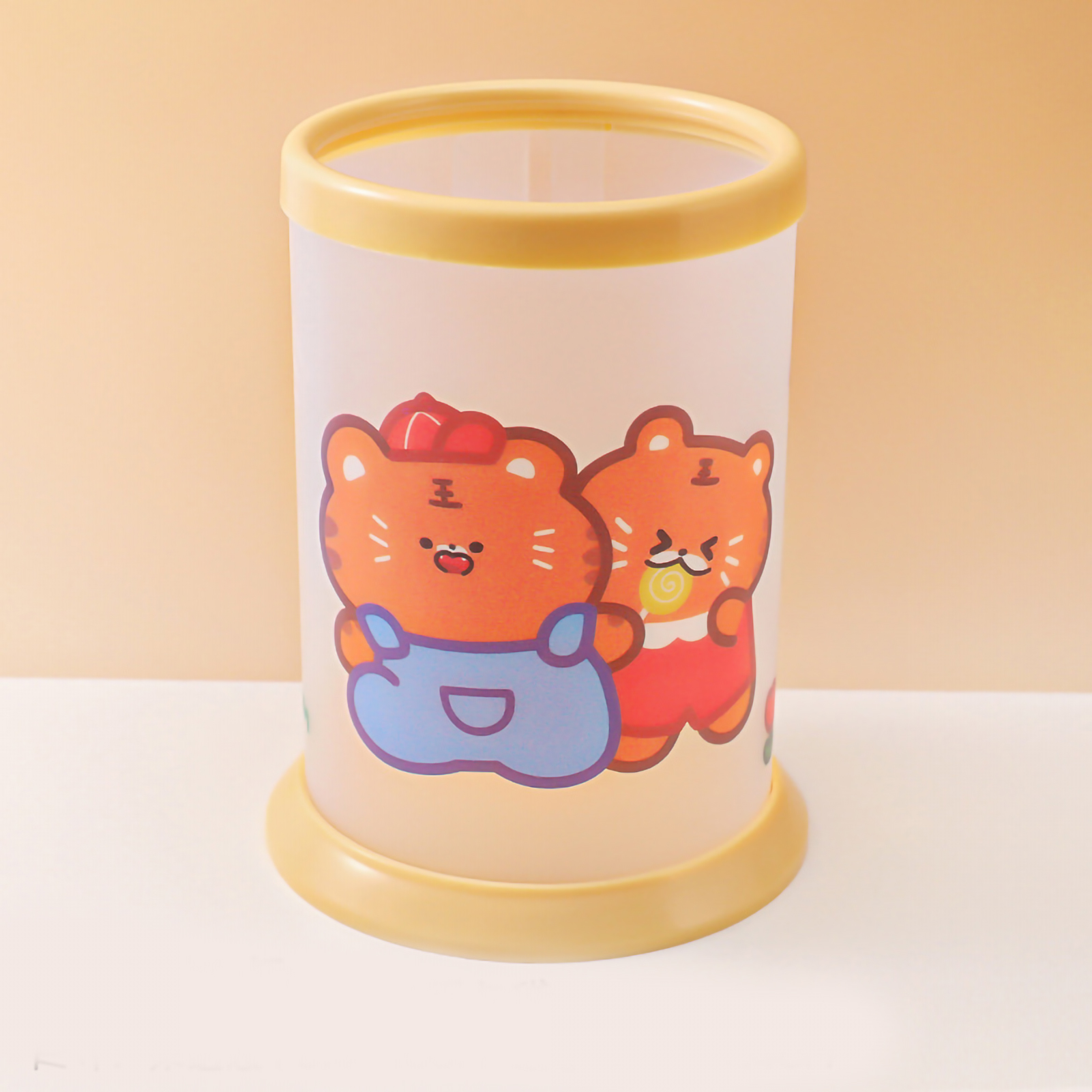 Niedlicher Runder Stiftehalter In Tigerform Mit Cartoon-motiv, Faltbar, Ideal Als Schreibtisch-organizer Für Schüler, Praktisches Federmäppchen