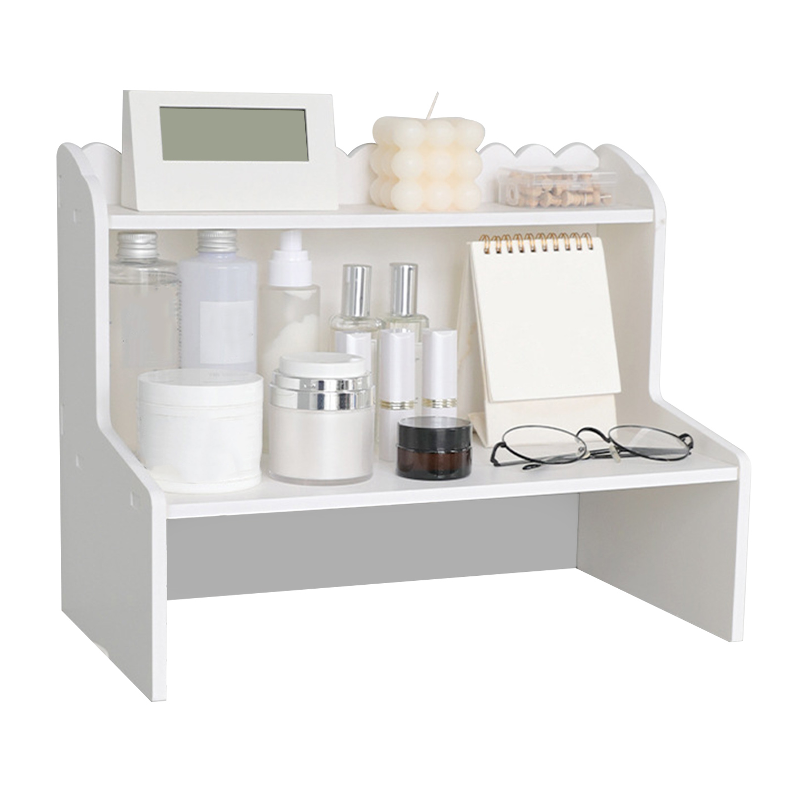 Holzschreibtisch Mit Mehrstufigem Ablagefach, Mini-bücherregal Und Kosmetikorganizer