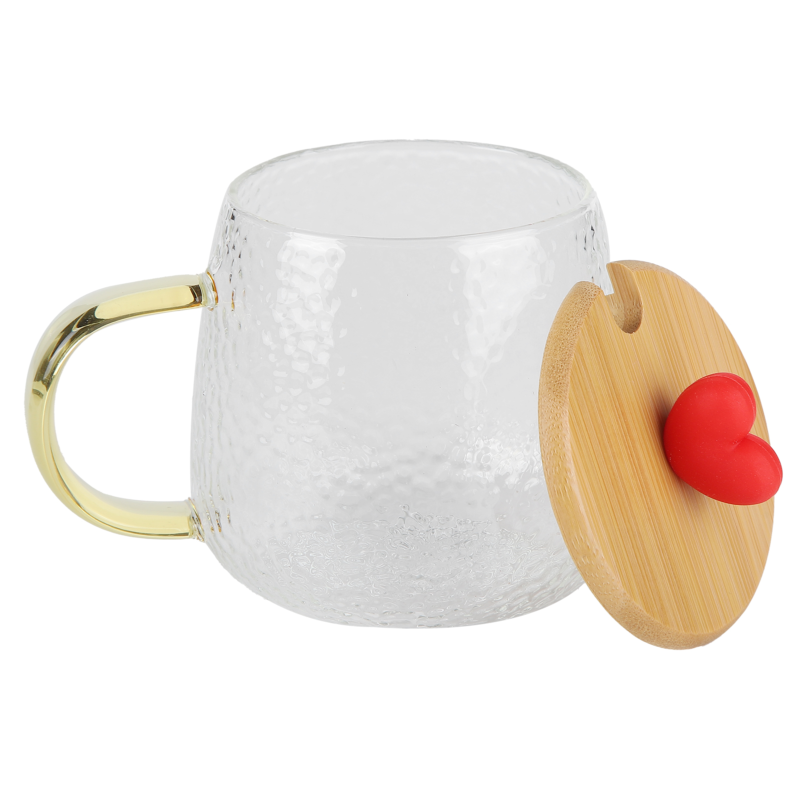 400 Ml Hitzebeständiger Becher Aus Borosilikatglas Mit Edelstahllöffel Und Bambusdeckel (herzmuster)