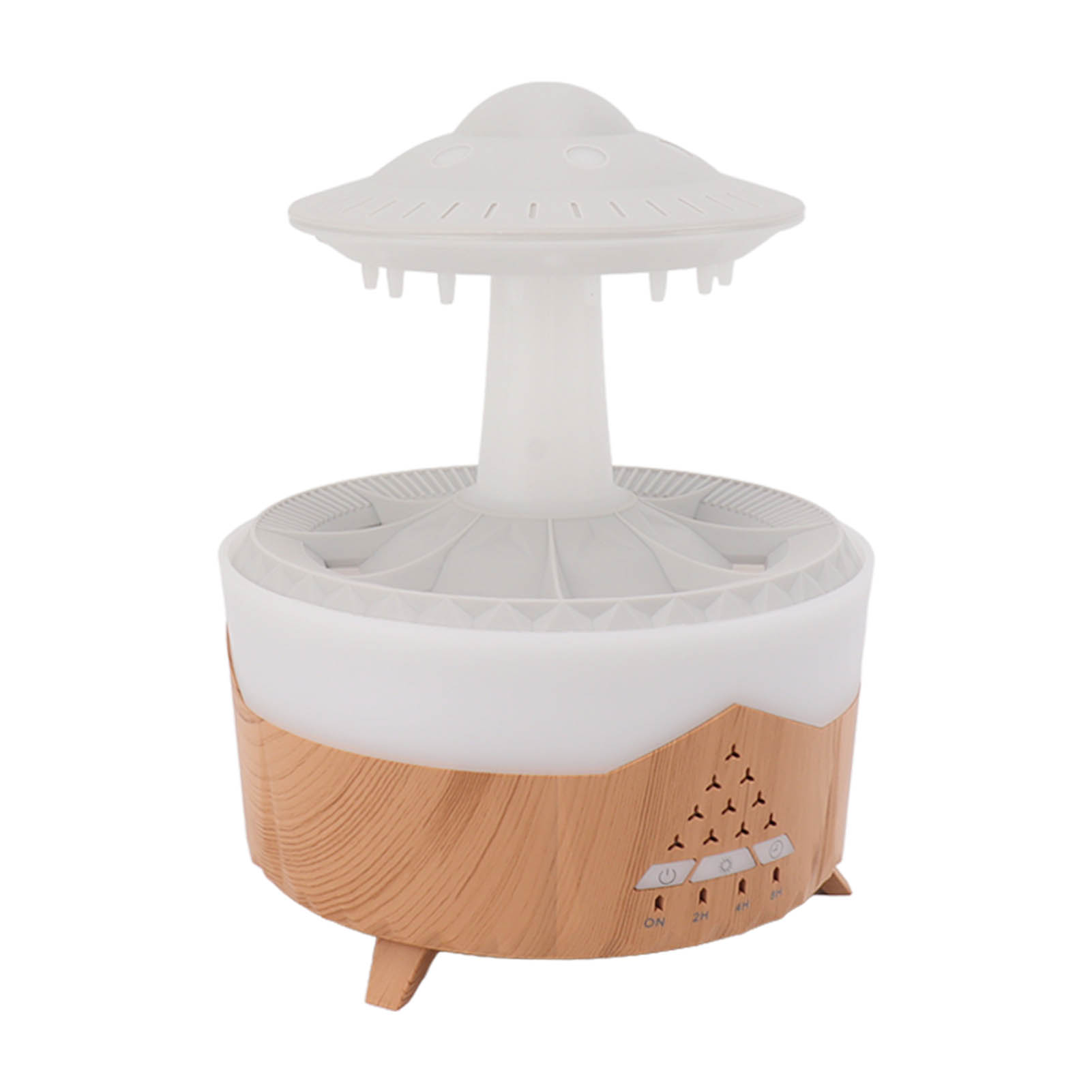 Ufo-regentropfen-luftbefeuchter Mit Bunten Lichtern, Fernbedienung, Timer, Aromatherapie, 100–240 V, Holzoptik, Eu-stecker