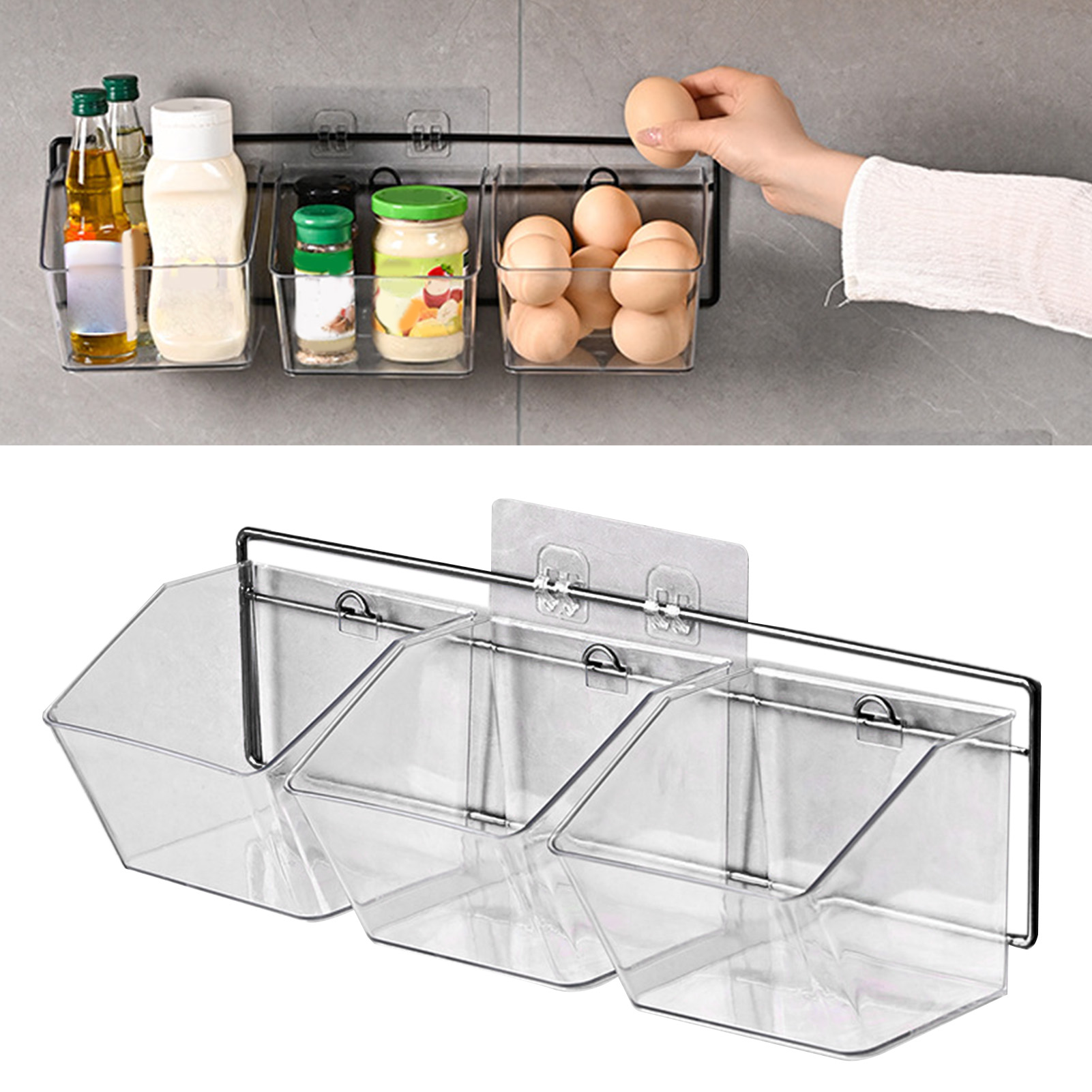 3-stöckige, Horizontale, Wandhängende Aufbewahrungsbox Für Knoblauch, Ingwer Und Zwiebeln In Der Küche