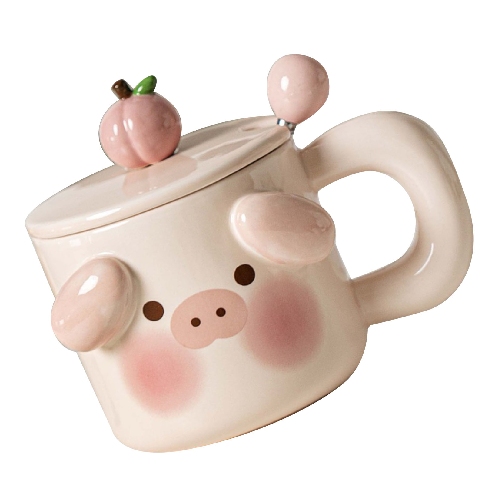 Kaffeebecher Mit Cartoon-motiv, Löffel Und Niedlichem, Tierförmigem Deckel, Milchbecher Für Büro Oder Schule, In Schweinchenform