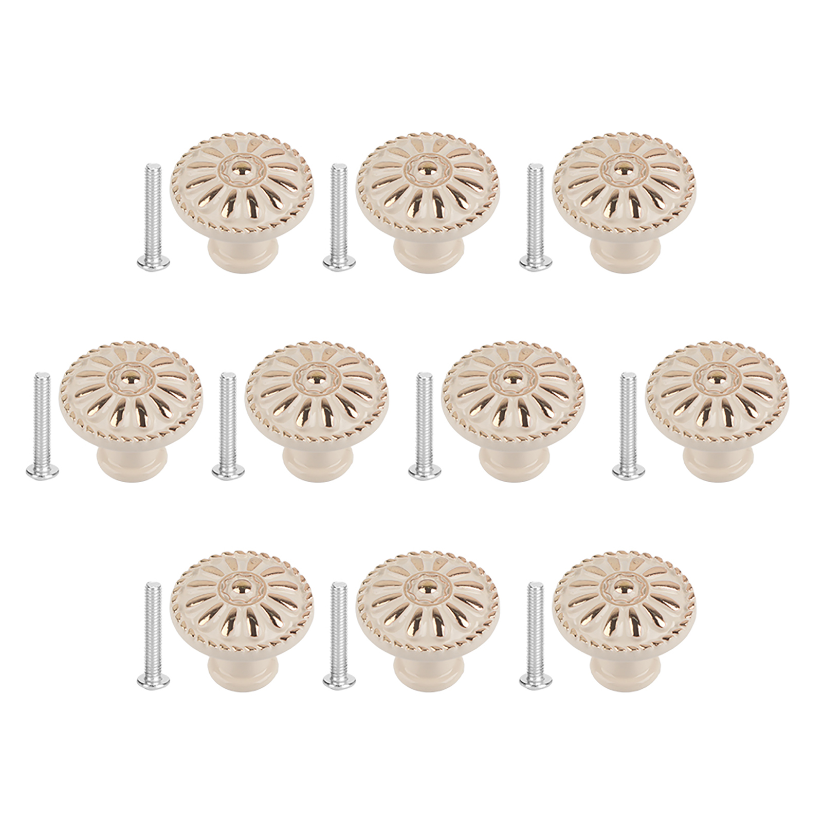 10 Universelle, Cremeweiße, Runde Schubladengriffe Für Büromöbel, Großes Modell, 10er-pack