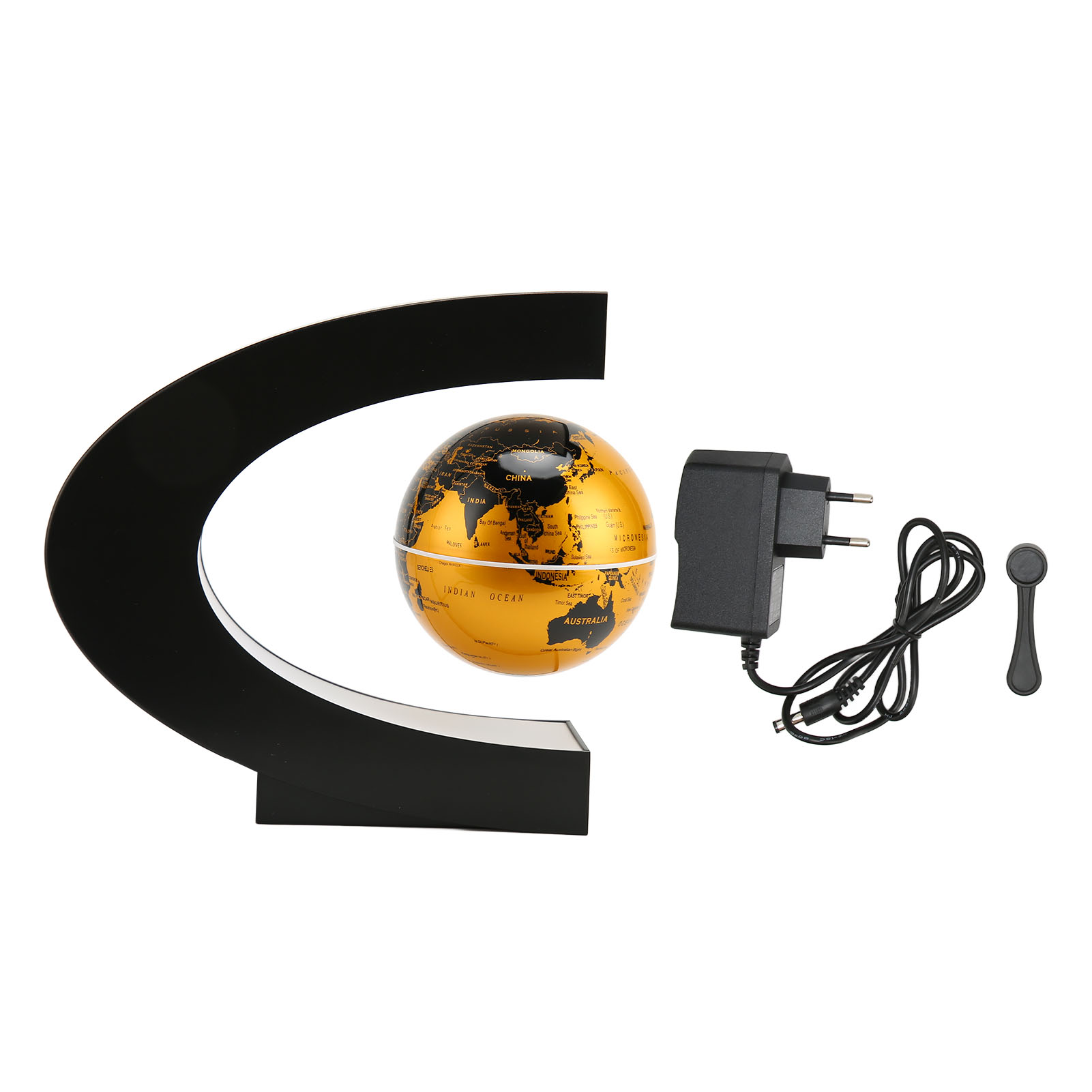 Goldene, Magnetisch Schwebende Kugellampe Mit Integrierter Led, Mattierter Oberfläche, C-form, 7,6 Cm (3 Zoll), 12 V 1 A, Schwebende Dekoration, Eu-stecker 100–240 V