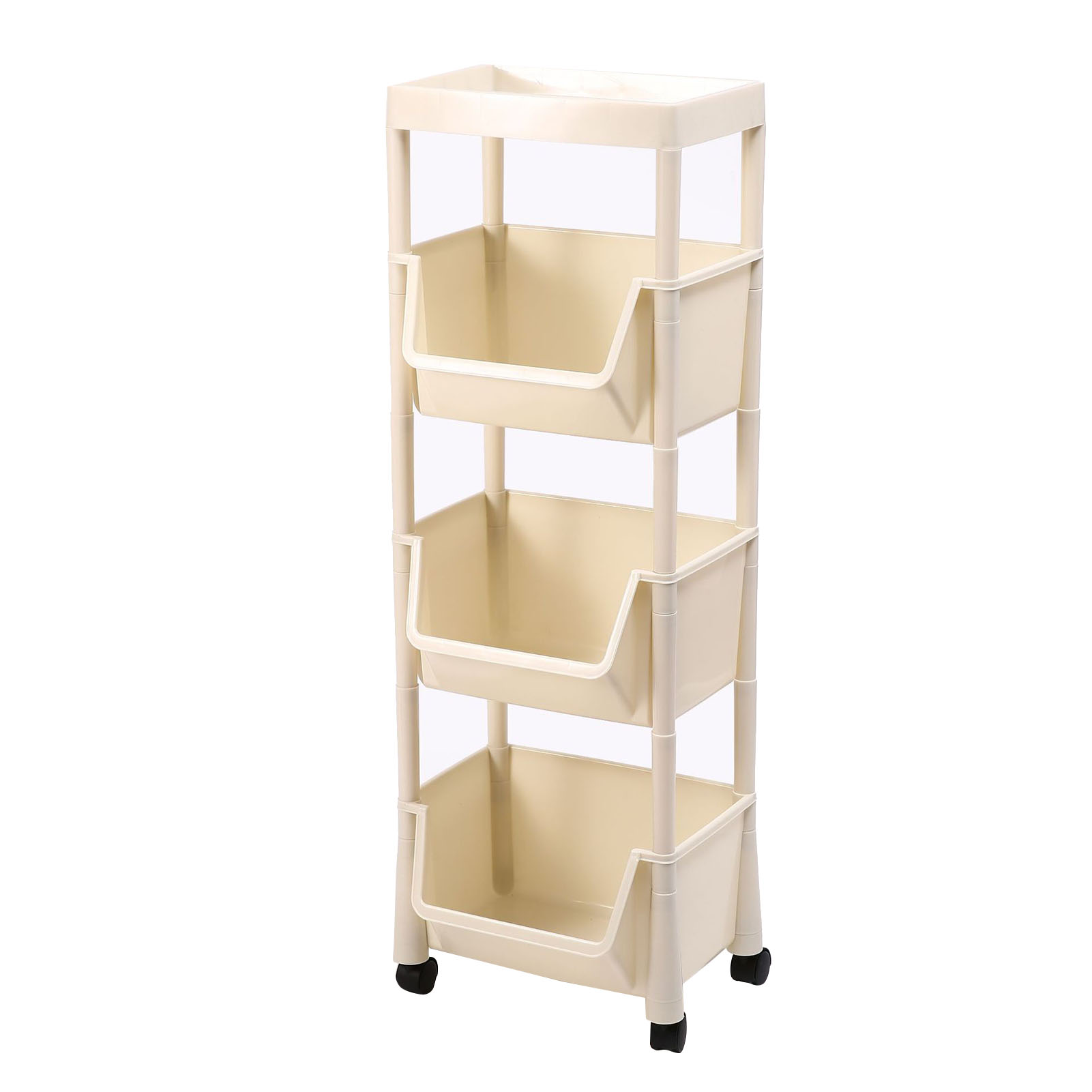 Ablage Mit Deckel, Modernes, Schlichtes Design, Herausnehmbares Bücherregal, Badezimmer-organizer-wagen, Cremeweiß, Vier Ebenen, Kein Bohren Erforderlich
