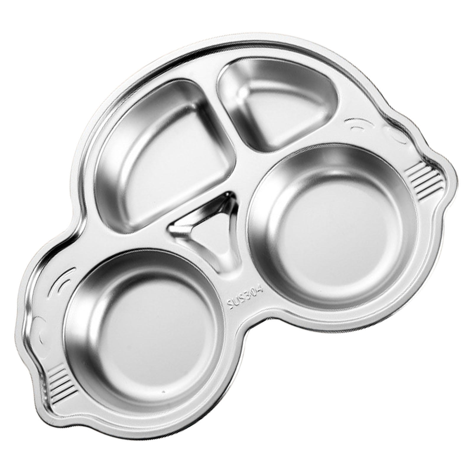 Set Aus Unterteilten Edelstahl-esstellern Mit Cartoon-motiven, Bruchsicher, Lustige Form, Marienkäfer-auto-design, Esstablett Für Den Kindergarten