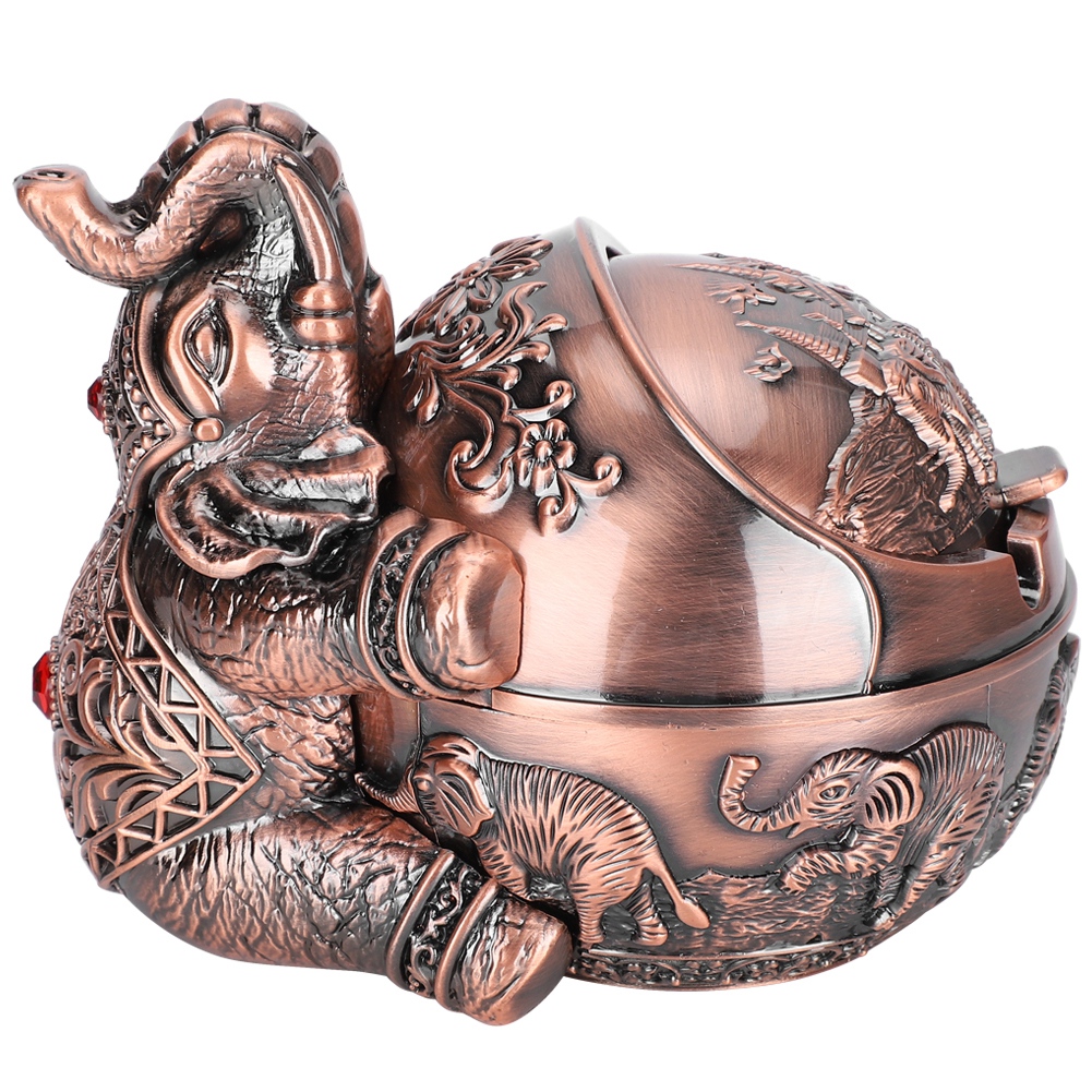 Winddichter Aschenbecher Aus Zinklegierung, Geprägtes Elefantenmotiv, Elegante Dekoration Für Zuhause, Hotel Und Büro