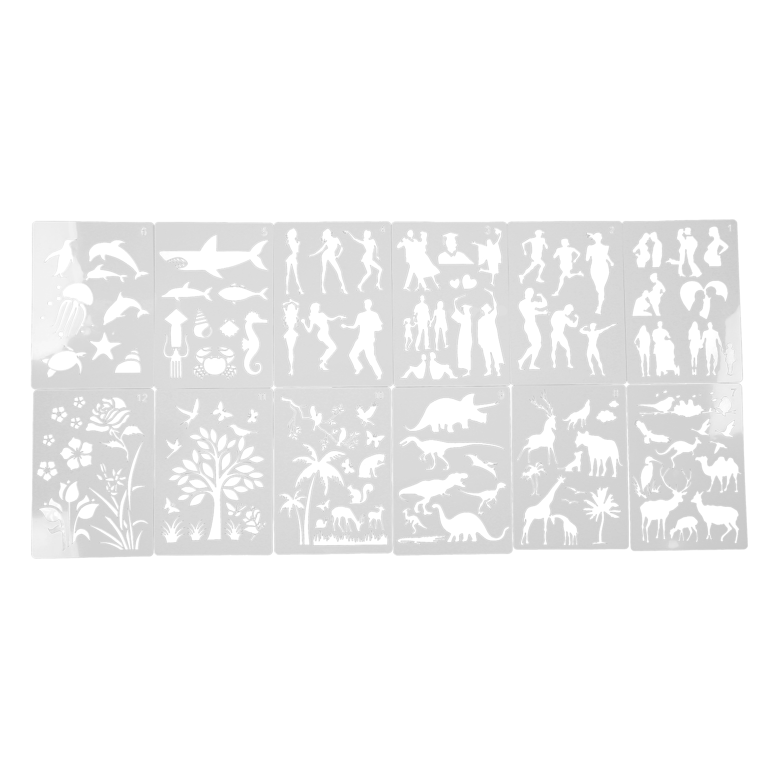 12 A4-malschablonen Mit Motiven Von Figuren, Tieren Und Pflanzen. Ungiftig, Langlebig, Leicht Und Für Vielfältige Künstlerische Anwendungen Geeignet.