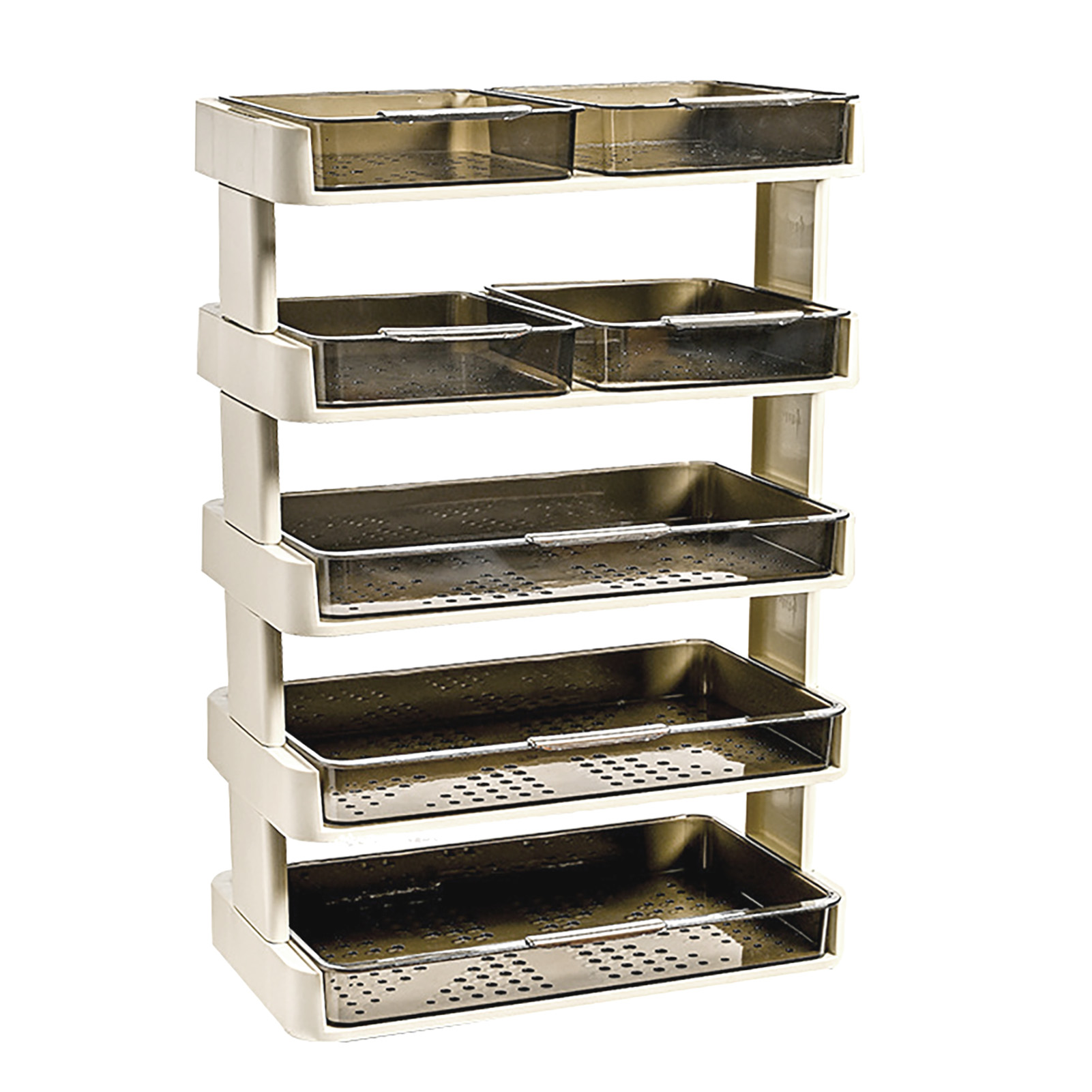 Multifunktionales, Abnehmbares Küchenregal Aus Kunststoff, Ablage Für Die Arbeitsplatte, Lebensmittelorganizer Für Schlafzimmer, Badezimmer, Büro, Cremeweiß, 5 Ebenen