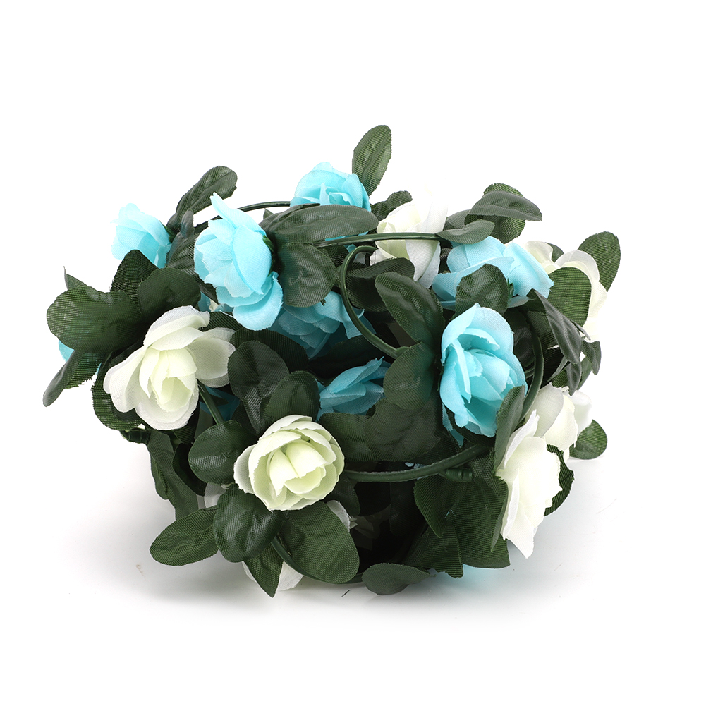 Künstliche Rosengirlande Mit Grünem Beiwerk Für Zuhause, Hochzeiten Und Gartendekoration - Hängendes Accessoire (blau Und Weiß)