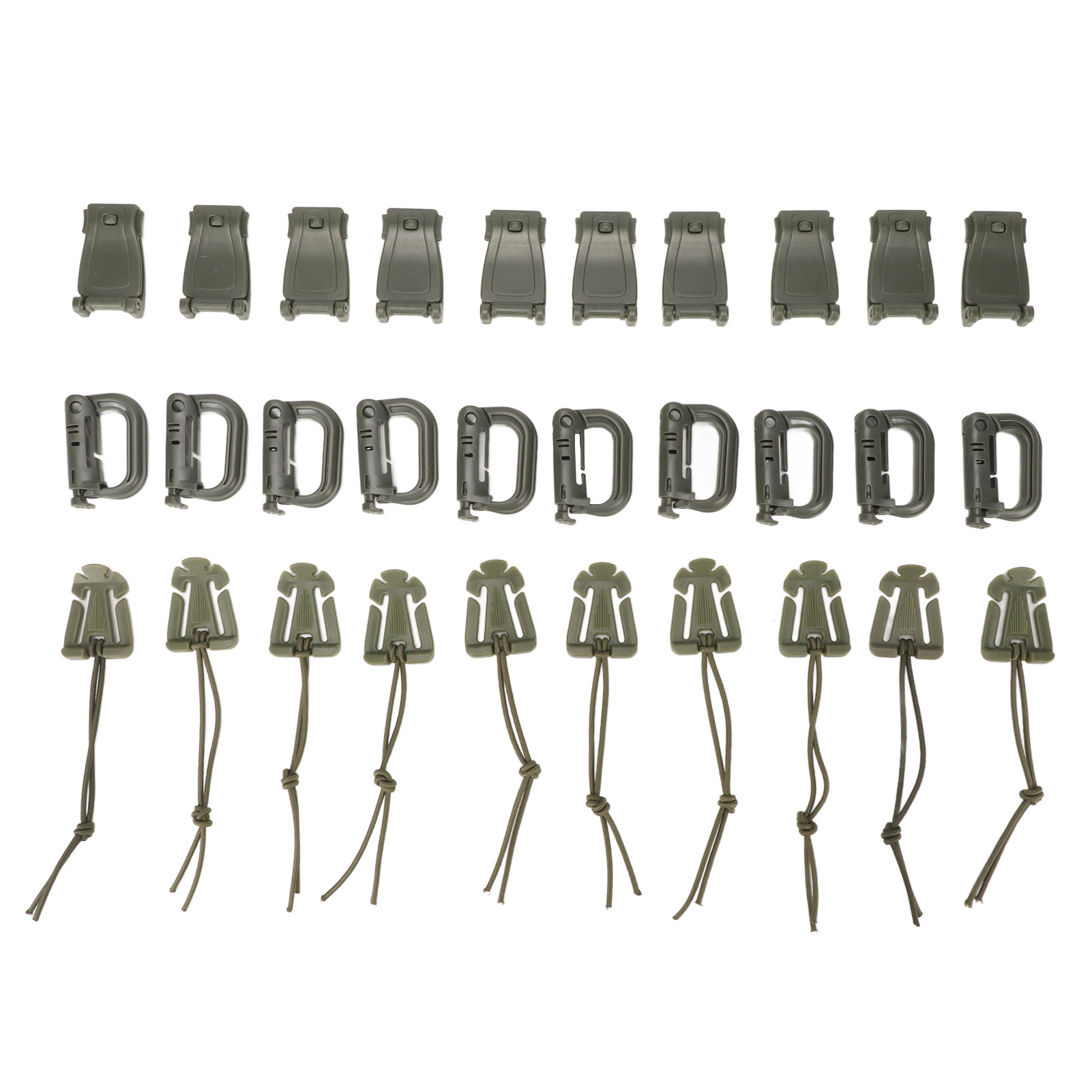 Packung Mit 30 Rucksackgurten Mit D-ring, Karabinerhaken Mit Verriegelung, Elastischem Befestigungsband, Schnalle, Olivgrün