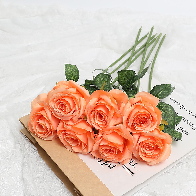 Leuchtend Orangefarbene Künstliche Rosen, Realistische Seidenblumen, Langlebige Und Attraktive Dekoration Für Zuhause, Hochzeiten, Vasen, 5er-set