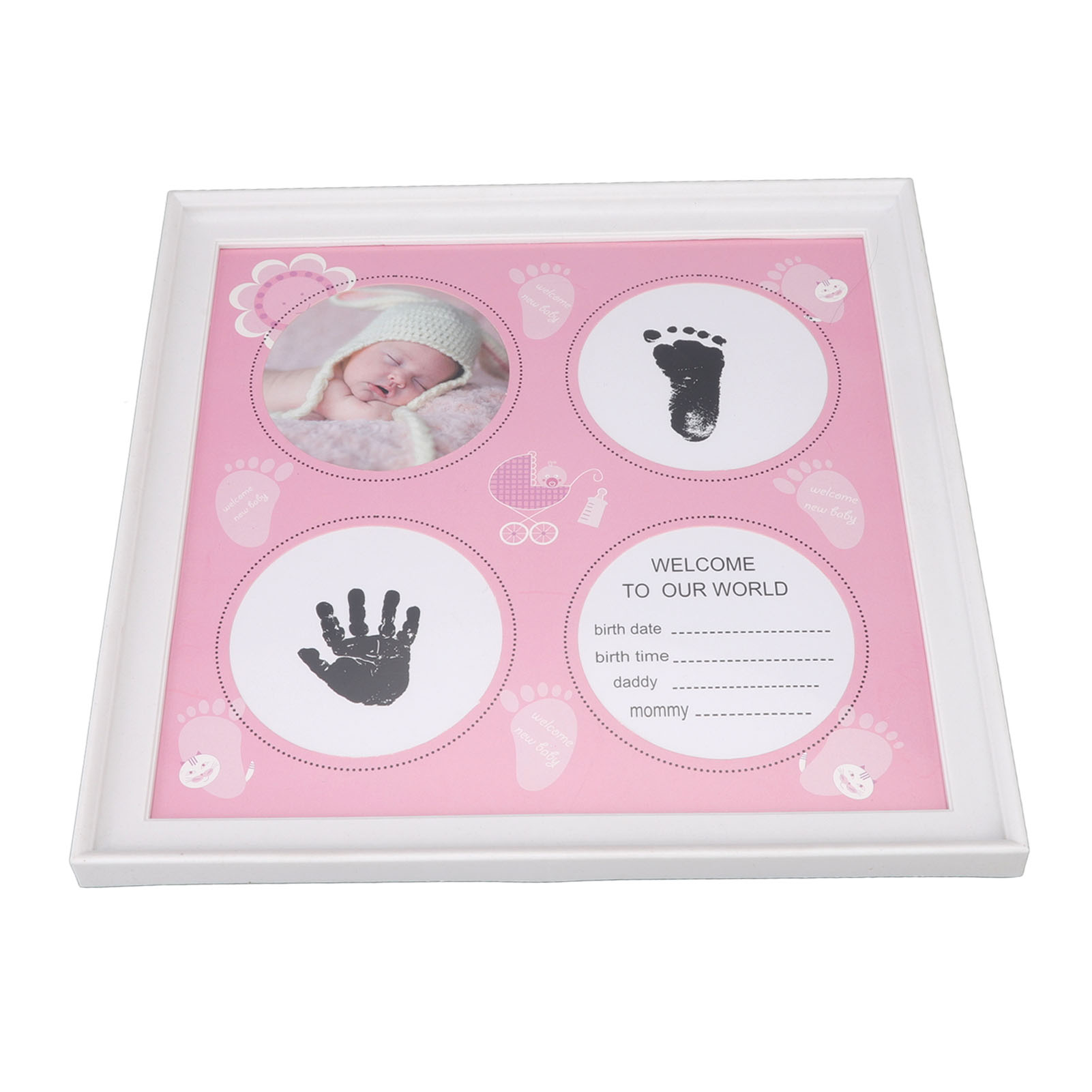 Neugeborenen-fußabdruck-set Für Jungen Und Mädchen, Robuste Kunststoffplatte, Rosa Fußabdruckrahmen Zur Präsentation