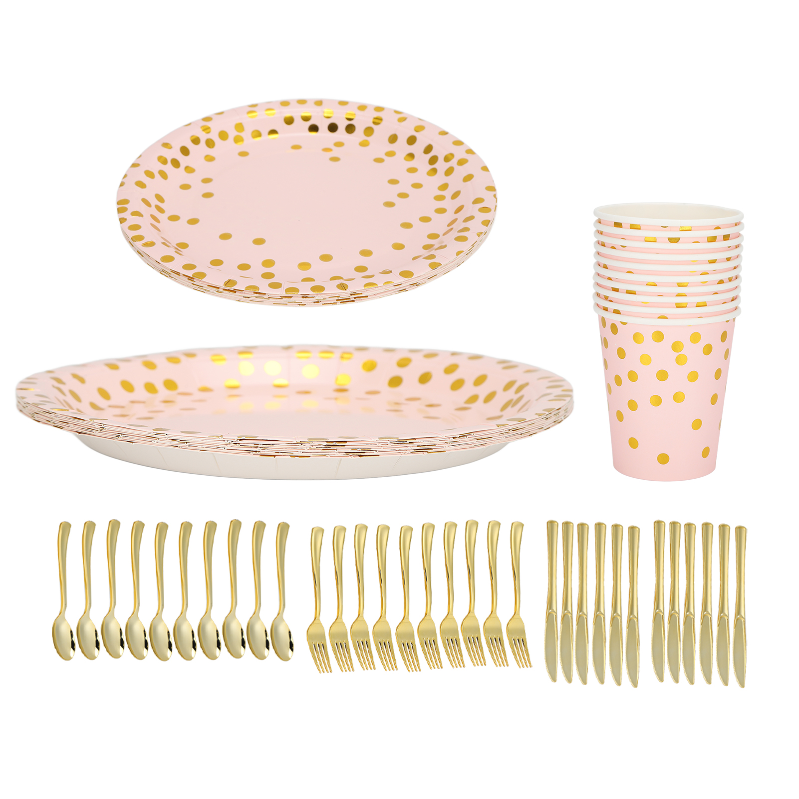 70 Partyteller Aus Lebensmittelechtem Material, Einfach Und Zeitsparend In Der Anwendung, Elegantes Goldenes Einweggeschirr Für Partys, Rosa Hintergrund