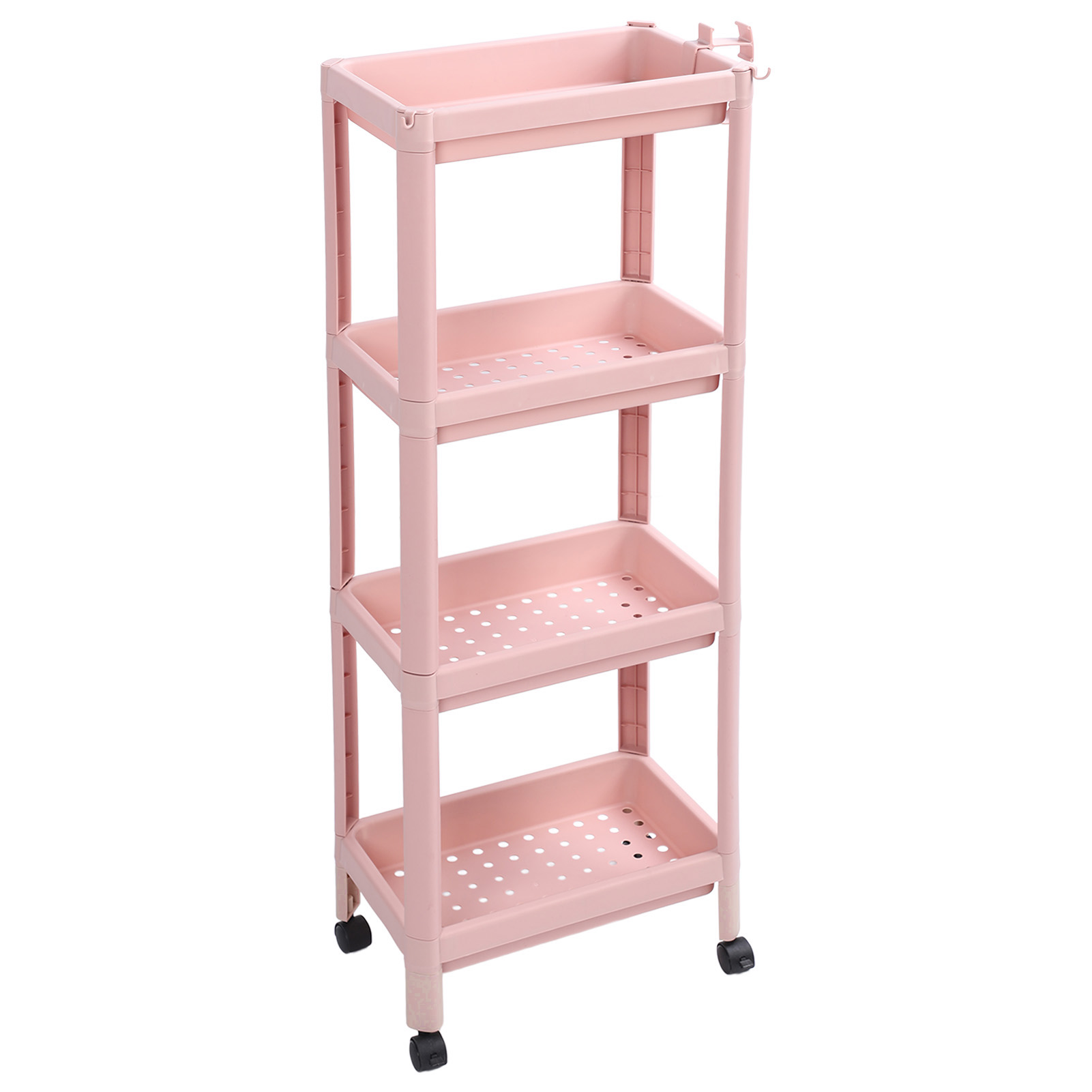 Freistehendes Badezimmerregal, 4 Ebenen, Rosa, Stabil Und Langlebig, Eckablage Mit Rollen
