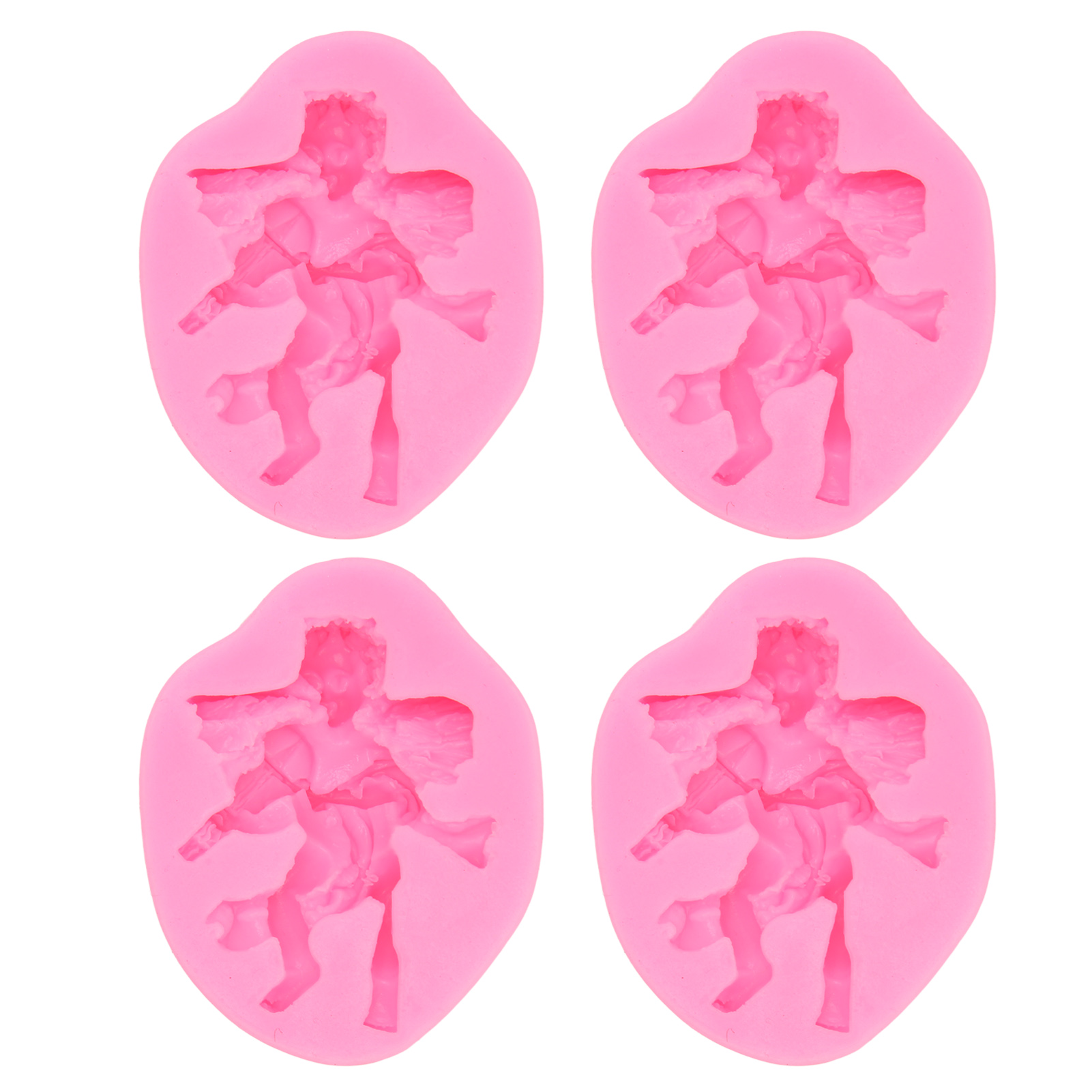 3d-engel-silikonform (4 Stück), Hitzebeständig, Wiederverwendbar, Für Schokolade, Süßigkeiten Und Gebäck, Rosa