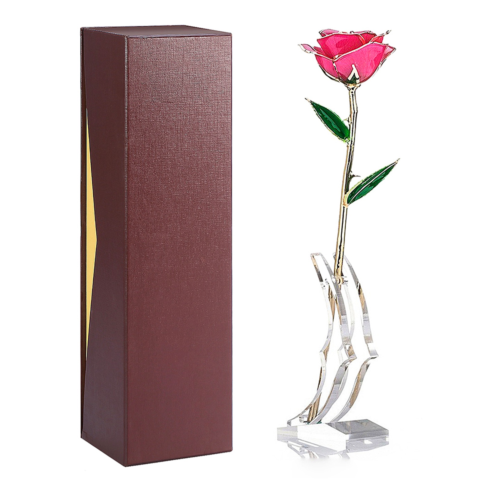 24-karätig Vergoldete Ewige Rose, Langer Stiel, Geschenkbox Mit Ständer (rosa Rose Mit Ständer)