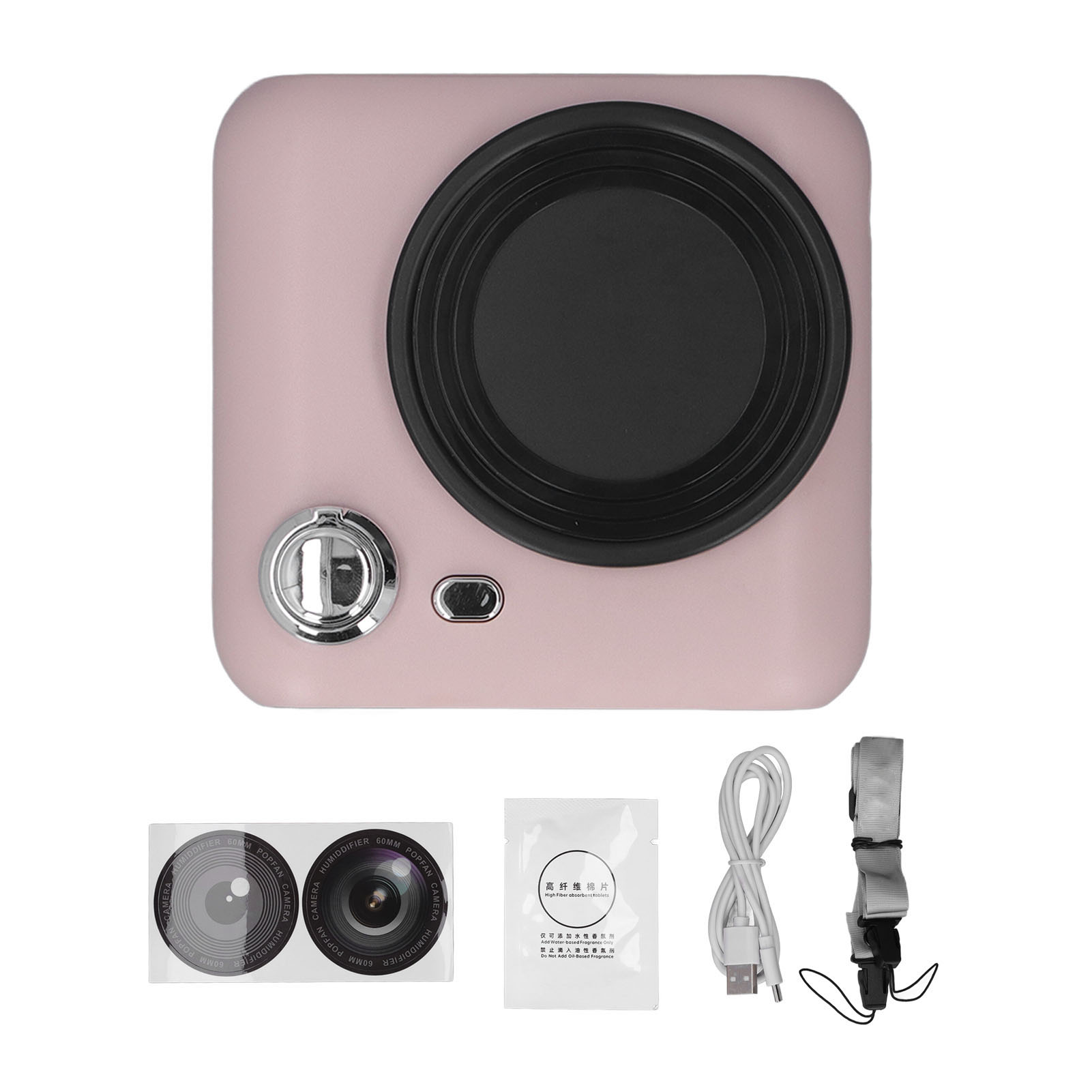 Kameraförmiger Ventilator Als Halskette, Usb-aufladbar, Sprühfunktion, Einstellbarer Turbolüfter, Kabel, 1200-mah-akku, Gesichtsventilator Für Zuhause, Pink
