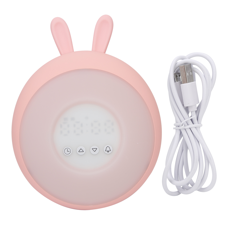 Niedliche Led-schlafzimmerlampe Aus Silikon Mit Touch-steuerung Und Digitalem Wecker – Rosa