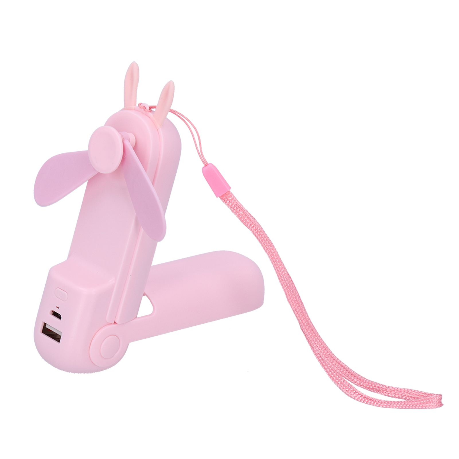 Tragbarer, Wiederaufladbarer, Faltbarer Mini-ventilator Mit Pinkfarbenem Notlicht