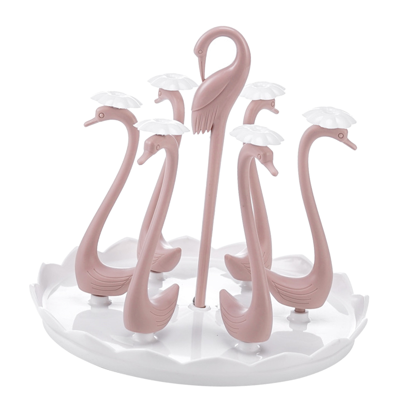 Schwanenförmiger Becherhalter Mit Drehbarem Tablett, Drehbarer Becherabtropfer Aus Kunststoff, Küchenaufbewahrung, Rosa, 6-teilig