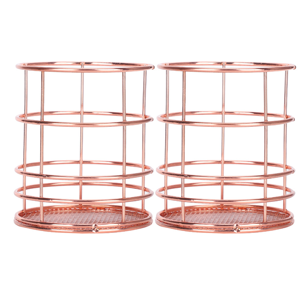 Set Mit 2 Runden Stifthaltern In Roségold, Aufbewahrungskörben Aus Metallgewebe Für Den Schreibtisch, Kosmetik-organizer-box