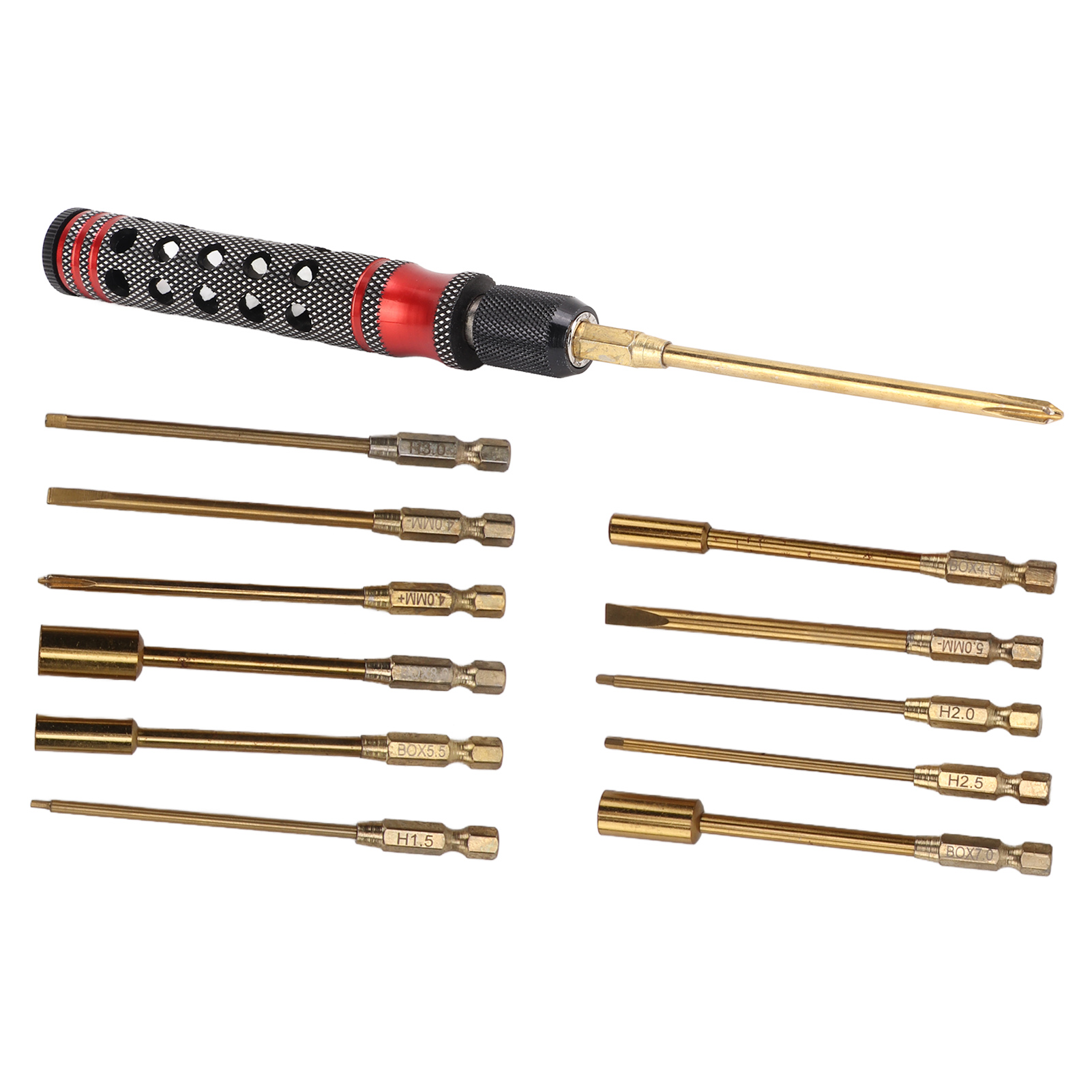 12-teiliges Rc-reparaturschraubendreher-bit-set, Austauschbare Köpfe Mit Rotem Griff, Für Drohnen Und Modellautos