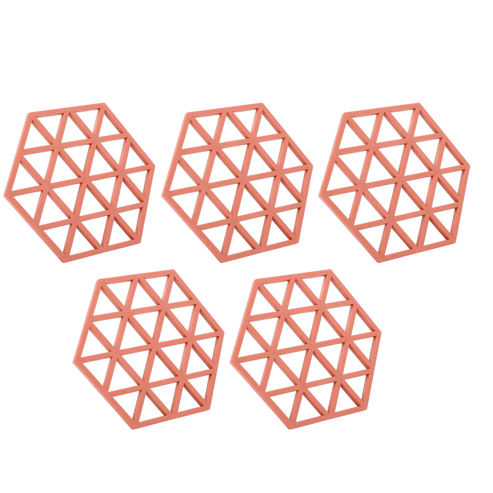 Set Mit 5 Roten, Sechseckigen Silikonuntersetzern, Wärmeisolatoren Für Tassen, Schüsseln Und Teller