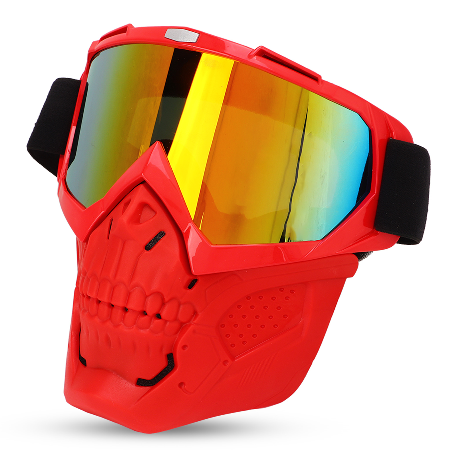 Offroad-motorradbrille Mit Windschutz In Totenkopfform, Gesichtsmaske Mit Rotem Rahmen Und Roter Linse, Fahrradhelmüberzug.