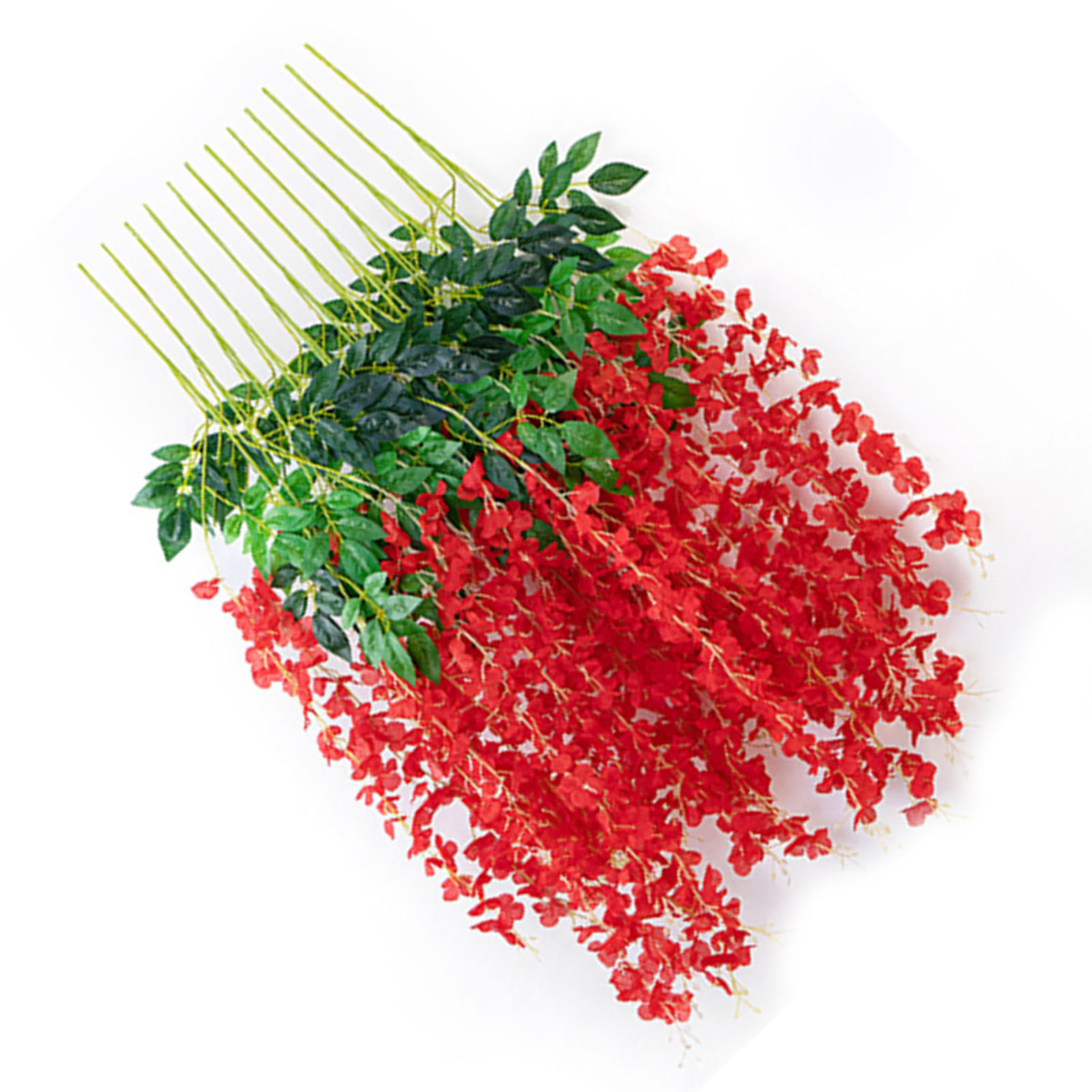 Künstliche Glyzinienblätter (6 Stück), Künstliche Seidenblume, Künstliche Zimmerpflanze, Rote Wohndekoration