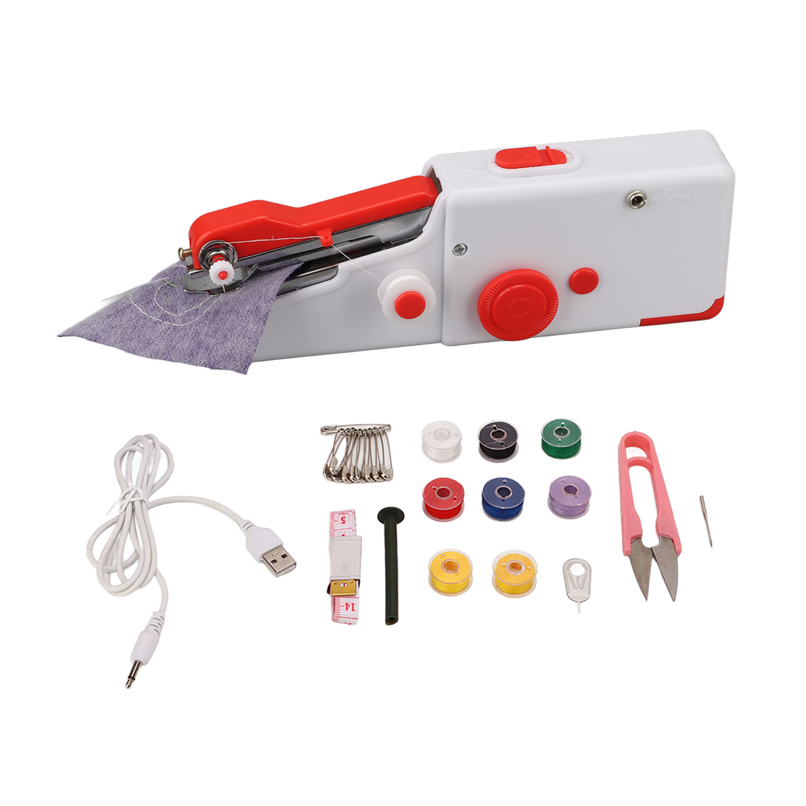Mini-nähmaschine, Rot, Tragbar, Kabellos, Batteriebetrieben, Ergonomisch, Elektrisch, Für Anfänger, Diy, Handlich