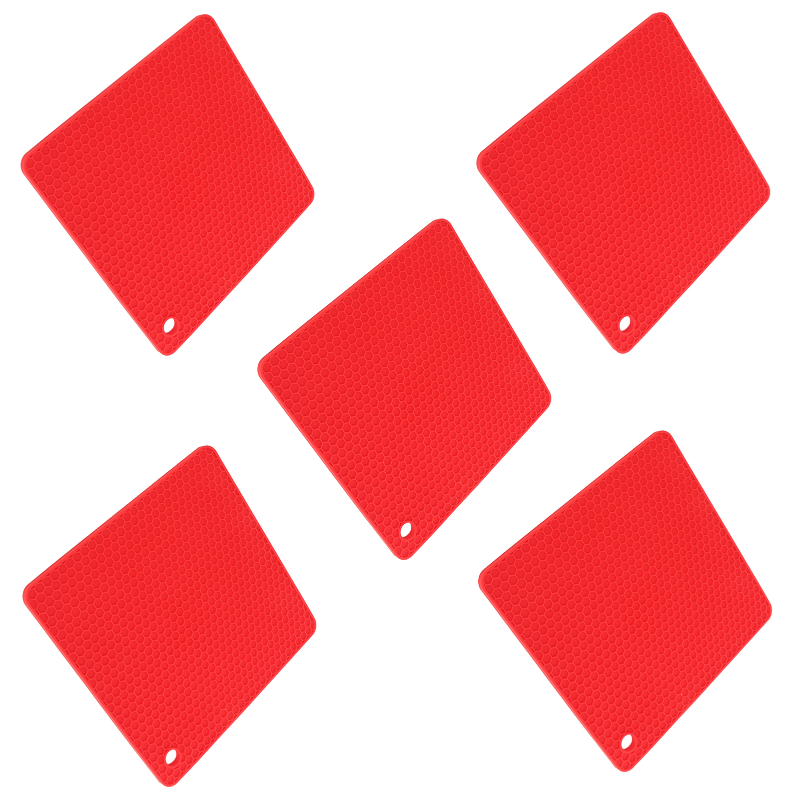 5-teiliges Waben-silikon-untersetzer-set, Hitzebeständig, Rutschfest, Quadratisch, Rot, Für Die Küche