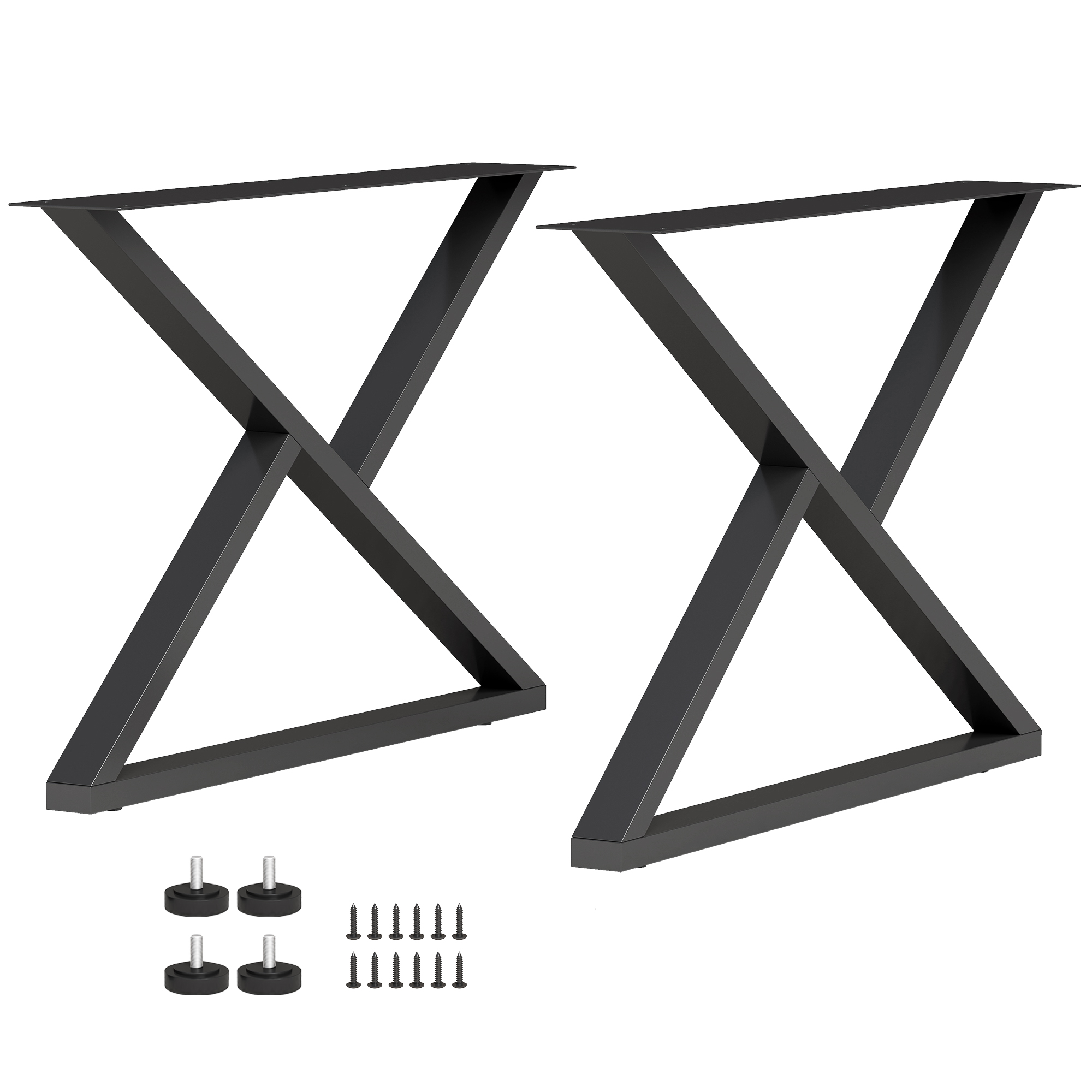 Set Aus 2 X-förmigen Tischbeinen Aus Stahl, 12 Schrauben Und 4 Verstellbaren Füßen, Industriestil, Schwarz