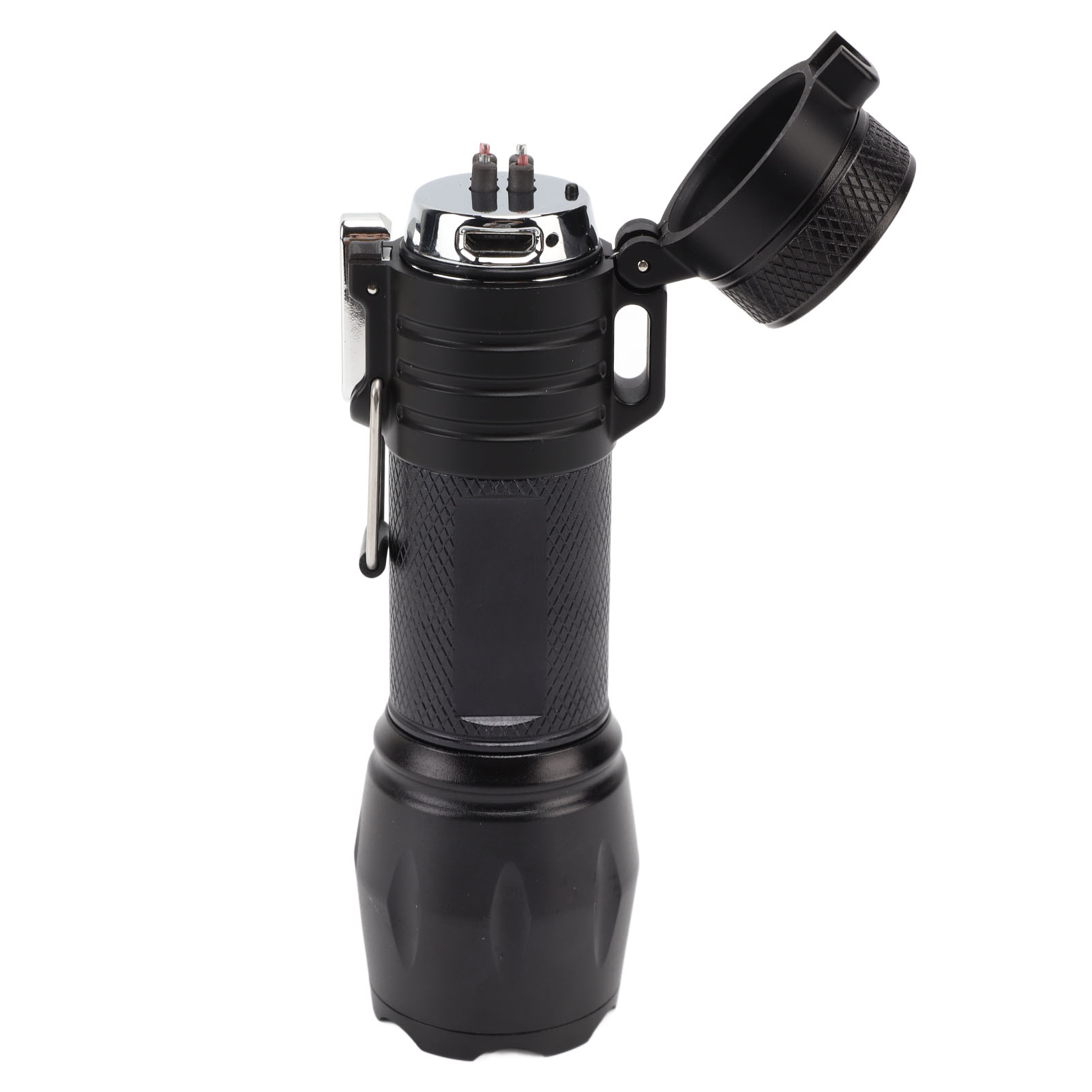 Wasserdichtes, Winddichtes, Tragbares Elektrisches Feuerzeug Aus Aluminiumlegierung Mit 3,7-v-taschenlampe (schwarz)