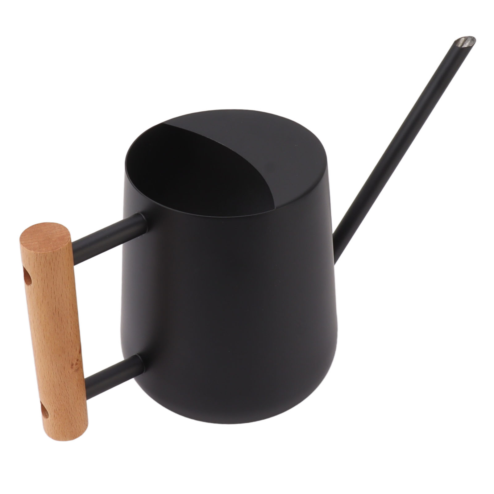 900-ml-gießkanne Aus Edelstahl, Langer Ausguss, Holzgriff, Elegante Gießkanne Für Garten, Familie Und Außenbereich, Schwarz