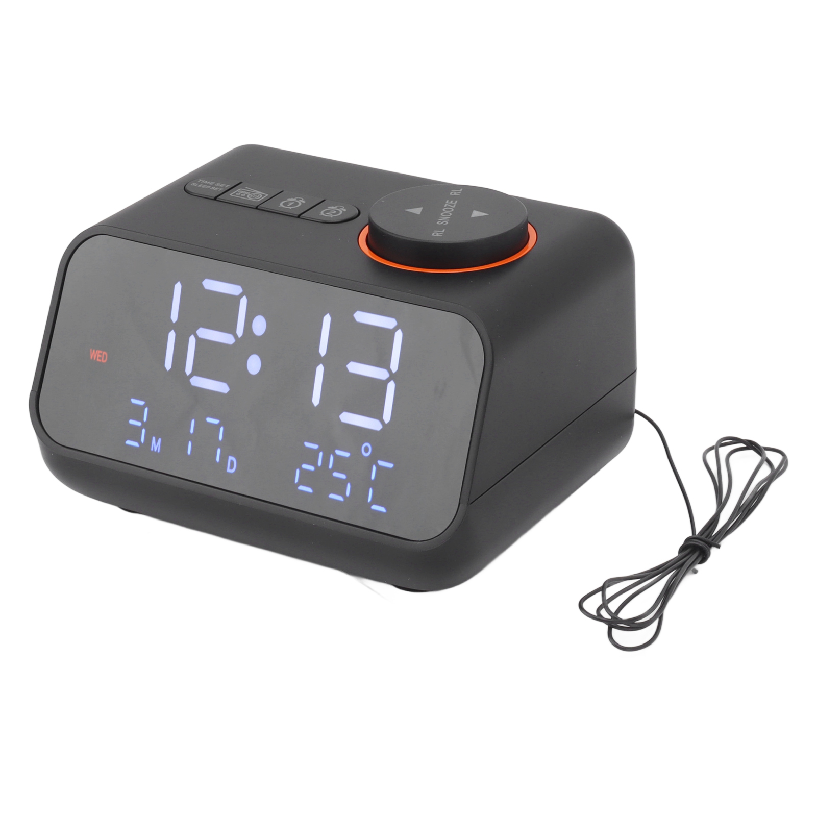 Digitaler Led-fm-radiowecker Mit Temperatur- Und Luftfeuchtigkeitsanzeige, Schwarzer Wecker Für Schlafzimmer, Büro Oder Zuhause
