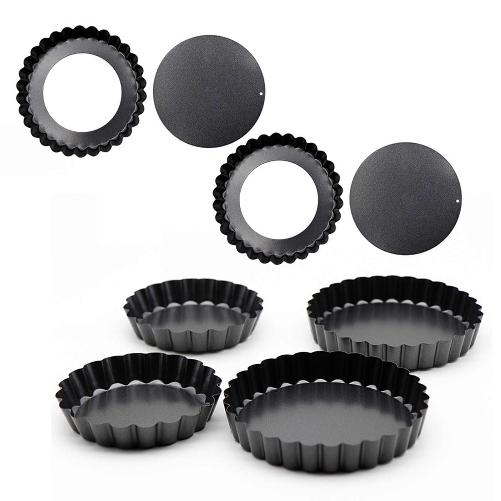 Herausnehmbare, Antihaftbeschichtete Tarteformen, Schwarzer Kohlenstoffstahl, 6-teilig